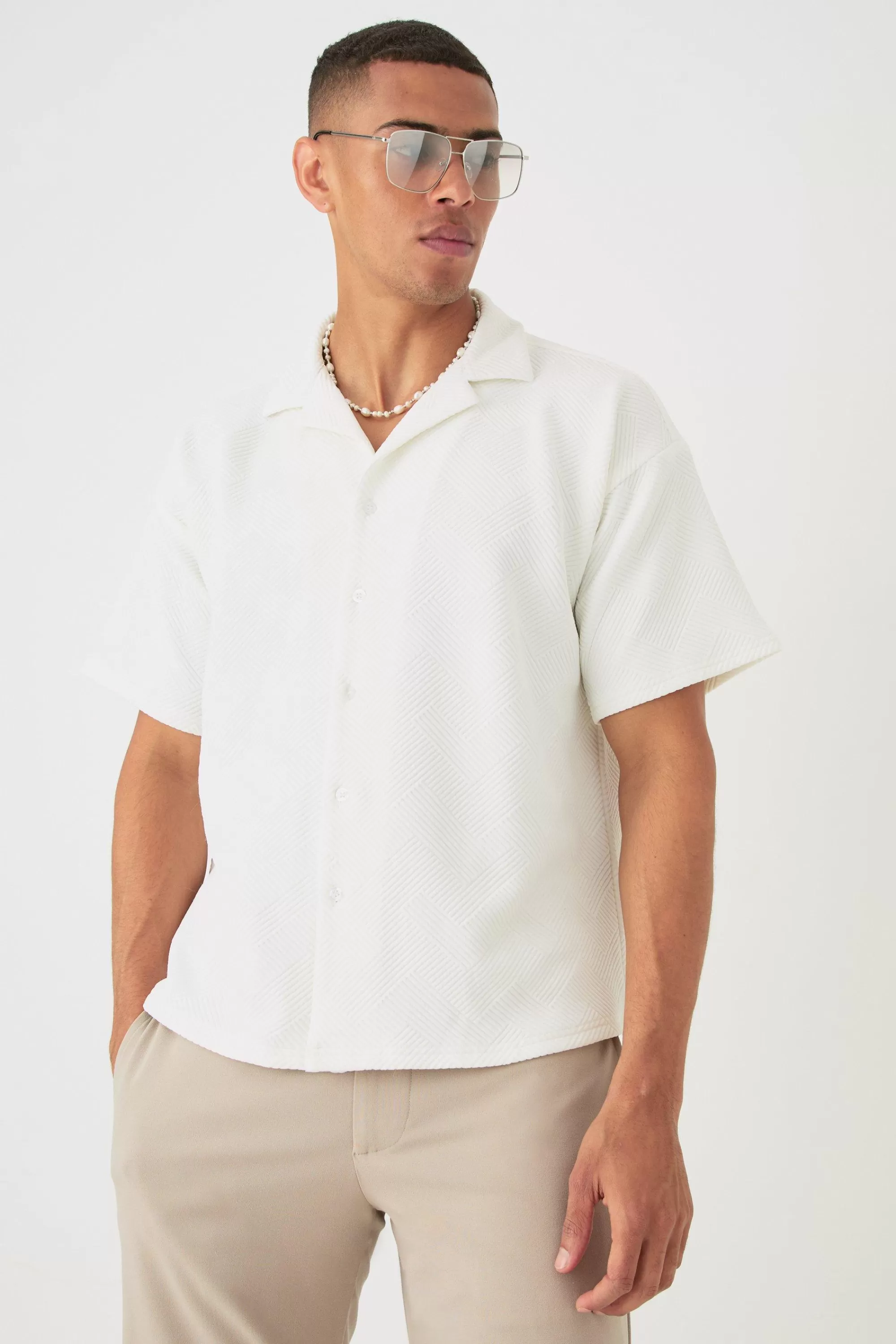 boohooMAN Boxy Twill Revere Collar Shirt In | UK
