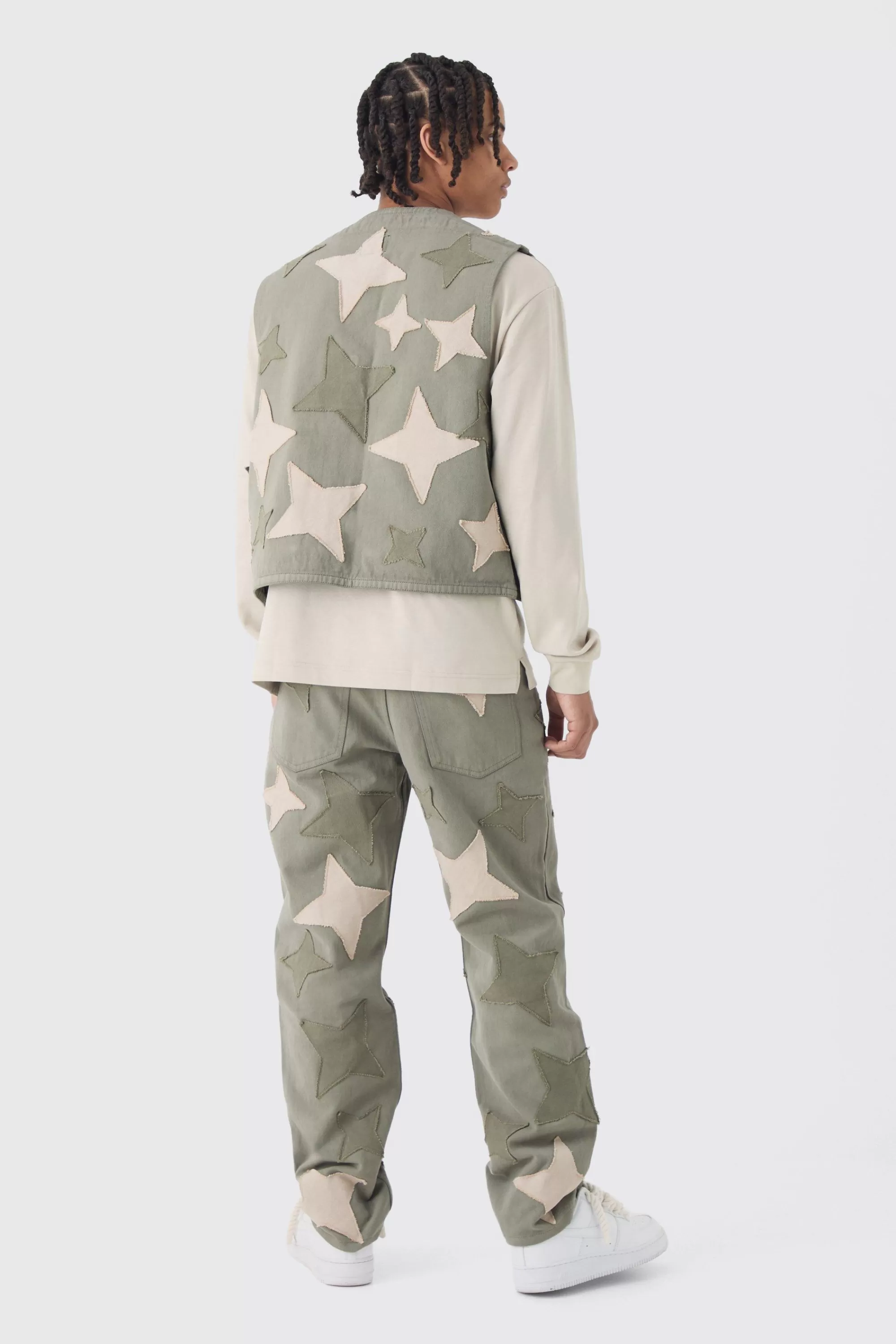boohooMAN Boxy Utility Star Patchwork Applique Vest | UK