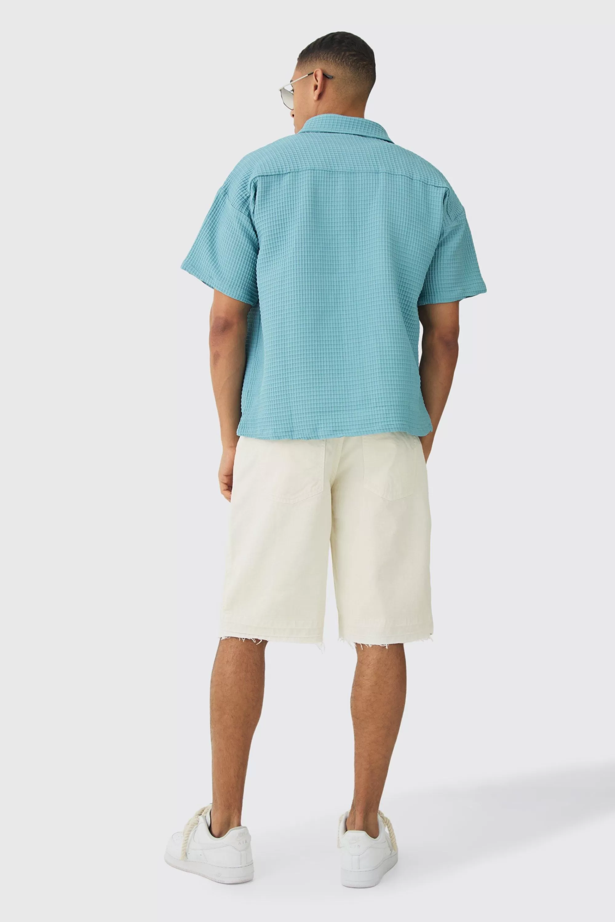 boohooMAN Boxy Waffle Shirt | UK