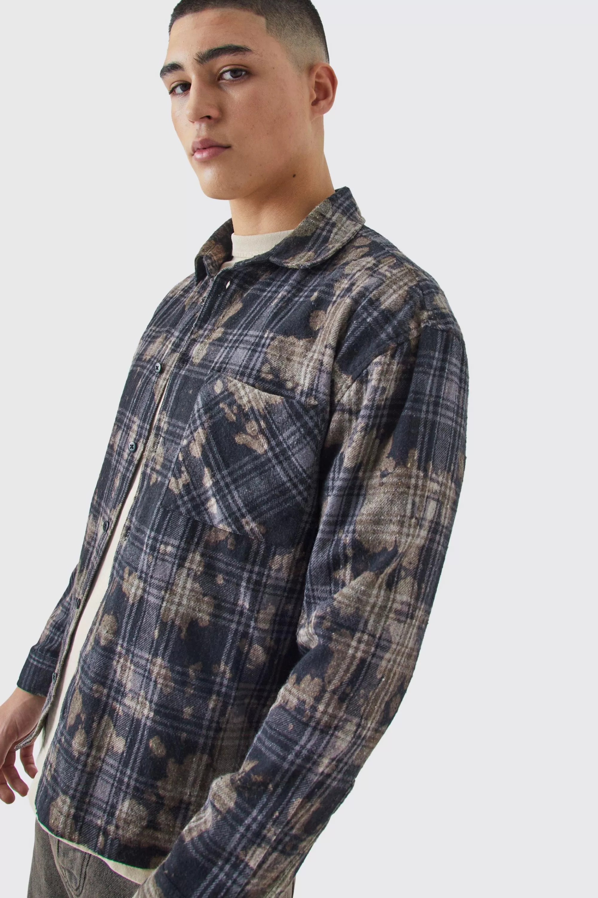 boohooMAN Boxy Washed Checked Shirt | UK