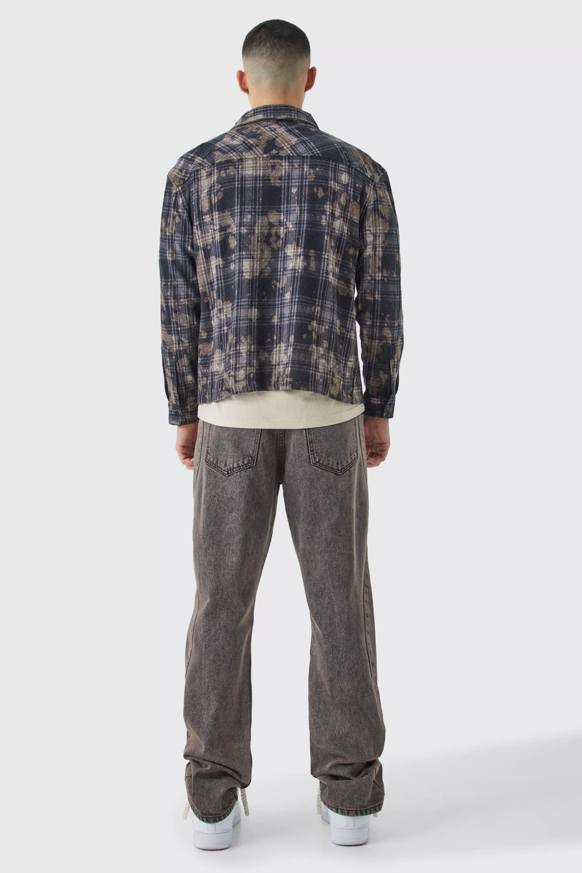 boohooMAN Boxy Washed Checked Shirt | UK