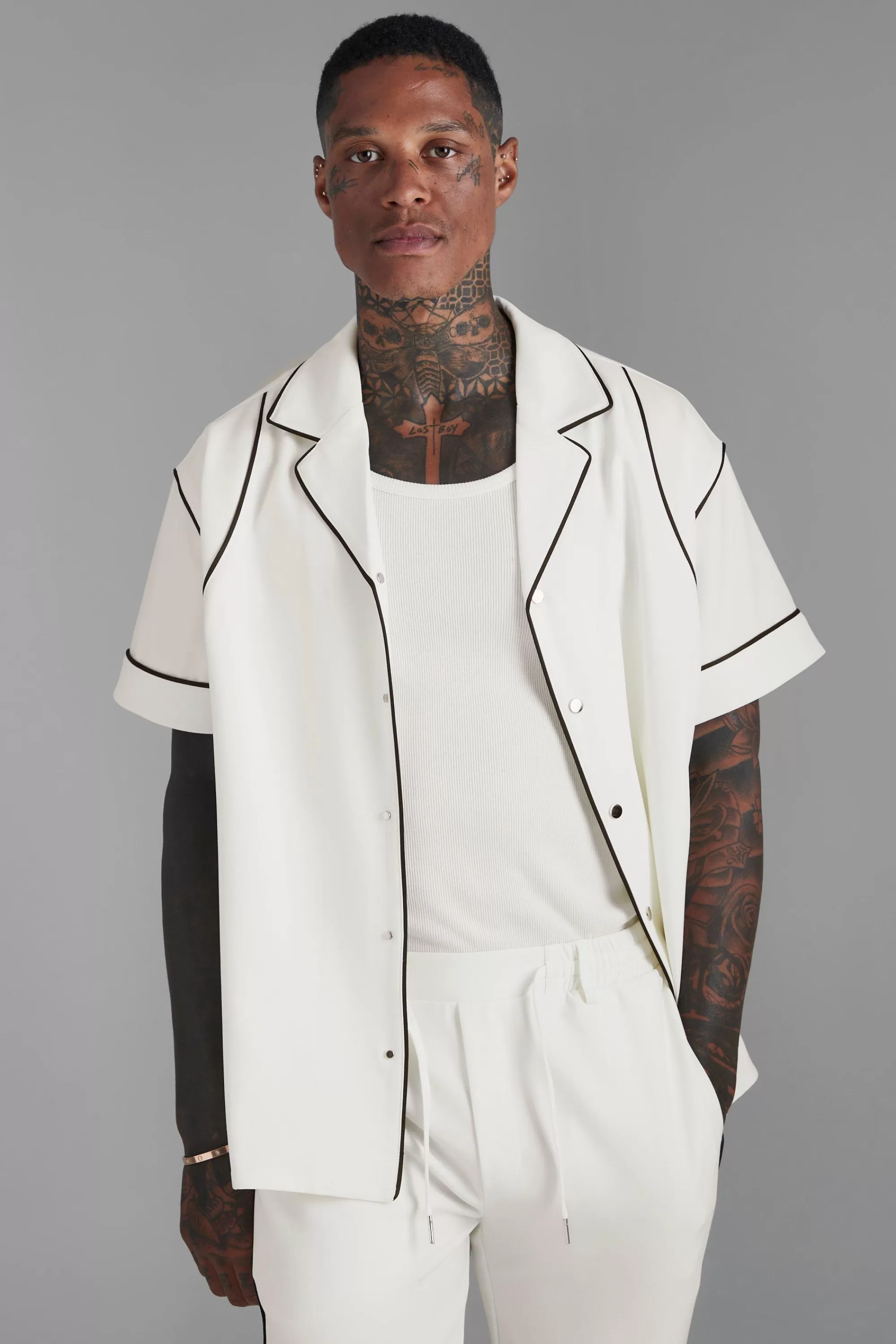 boohooMAN Boxy Western Piping Shirt | UK