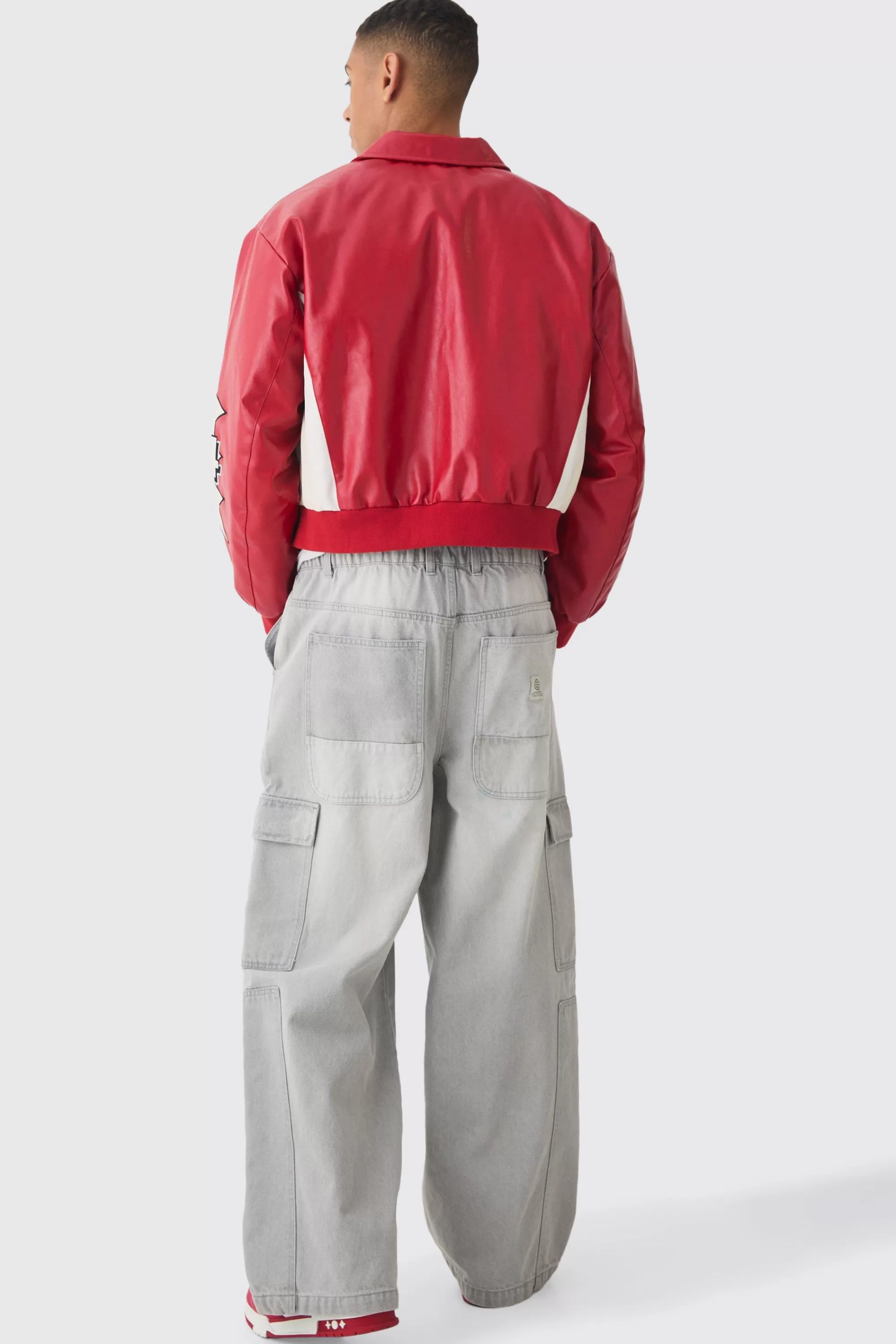 boohooMAN Boxy Worldwide Colla PU Bomber Jacket In | UK