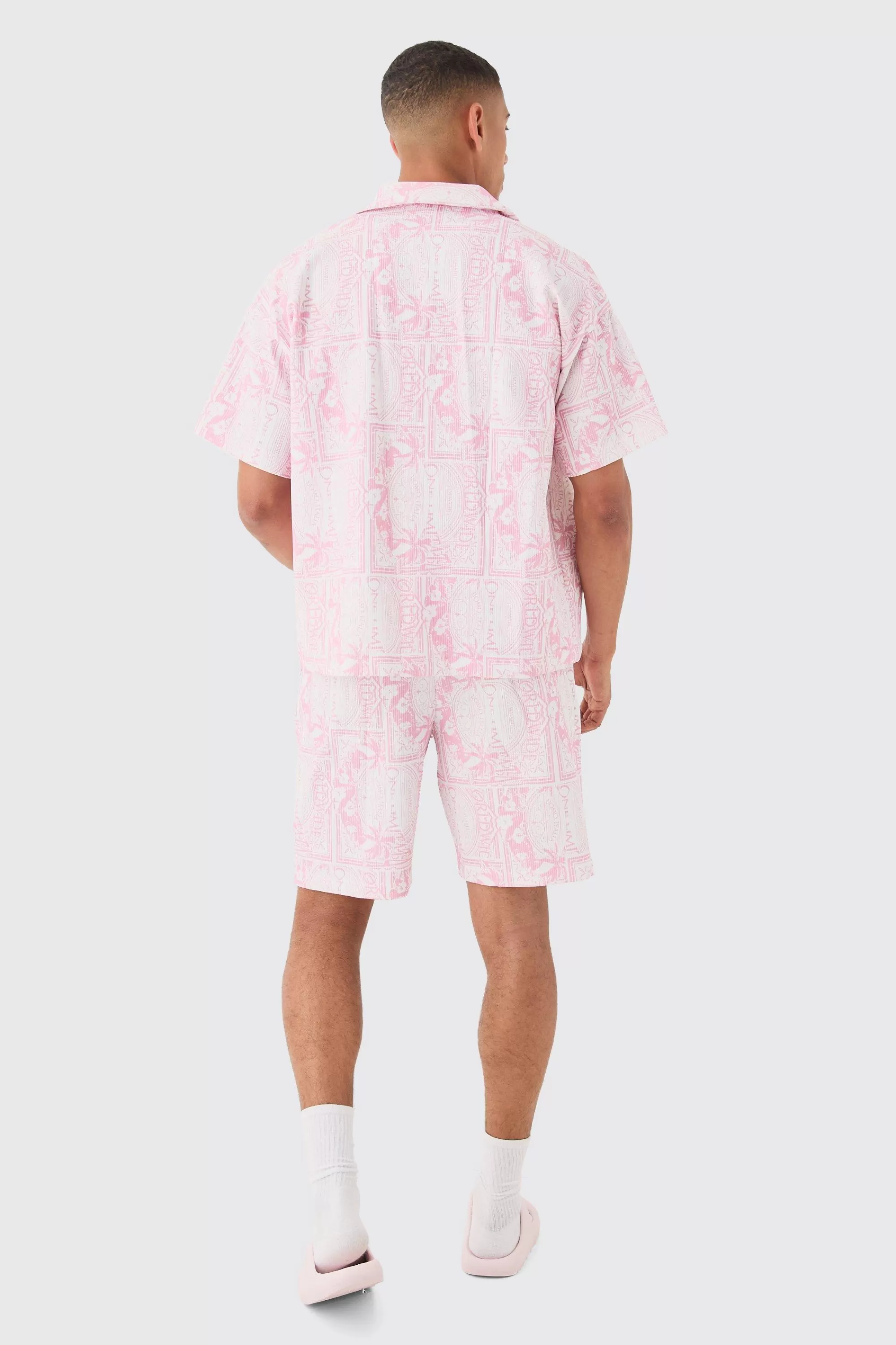 boohooMAN Boxy Worldwide Printed Pleated Shirt & Short | UK