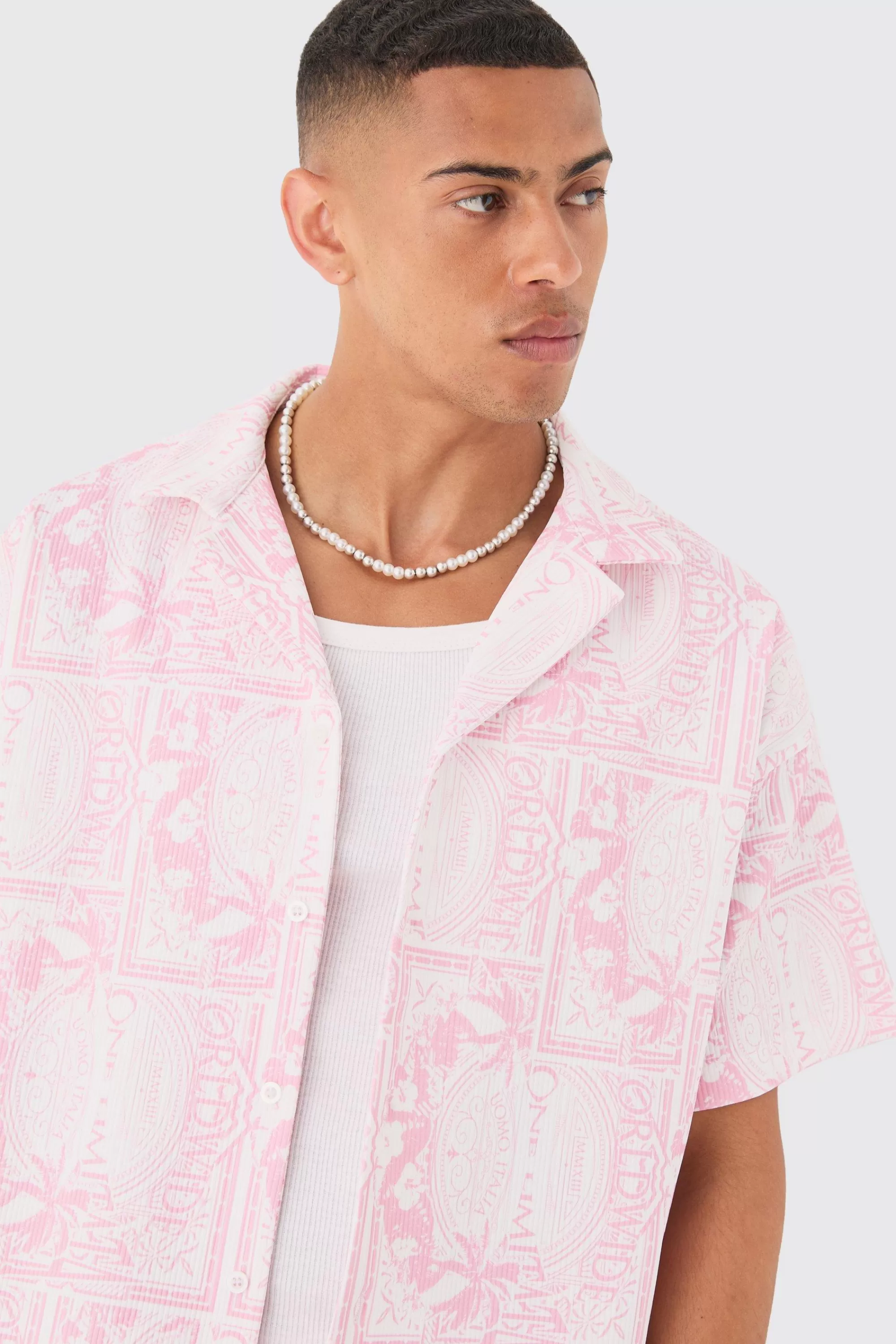 boohooMAN Boxy Worldwide Printed Pleated Shirt & Short | UK