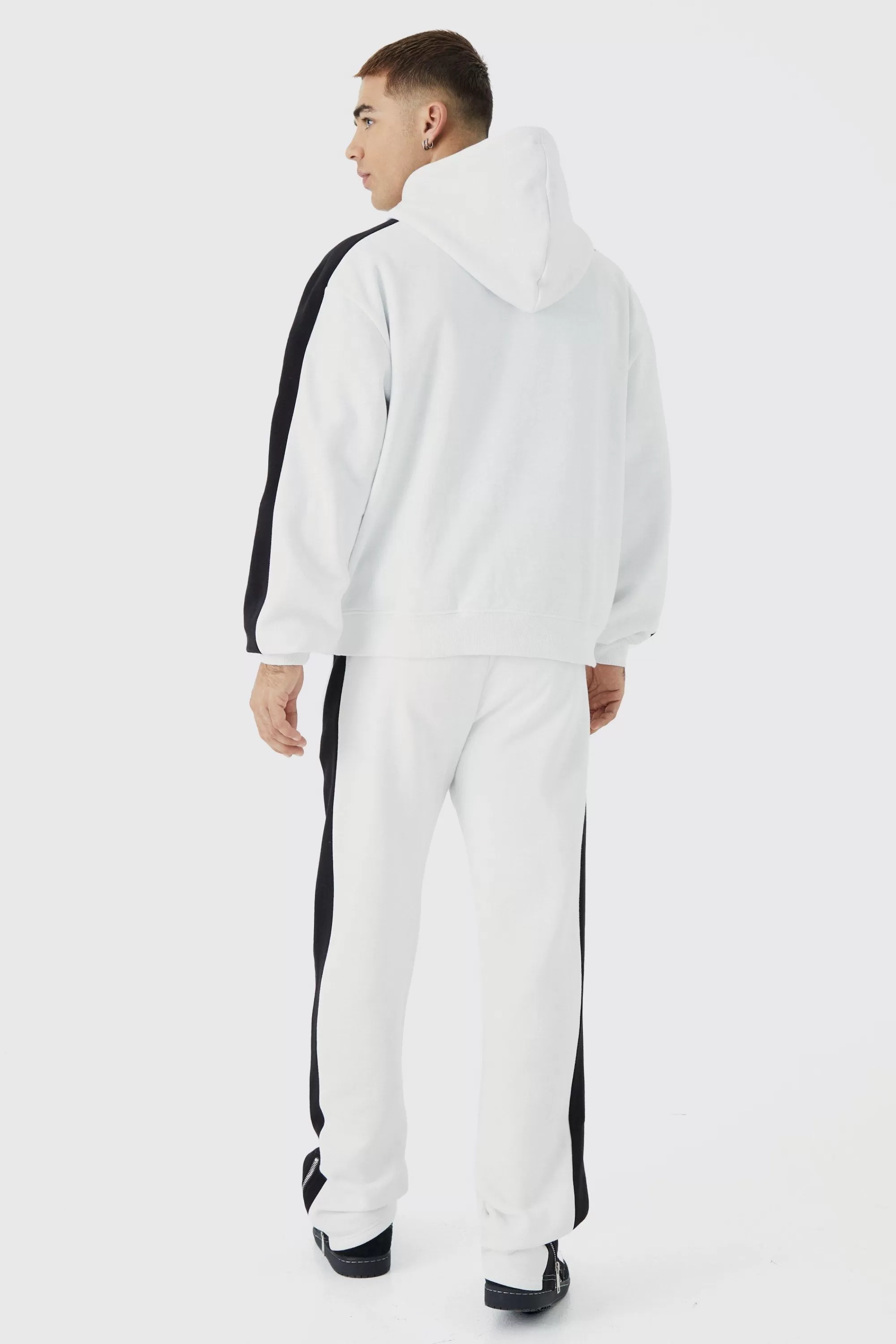 boohooMAN Boxy Zip Through Moto Panel Split Hem Tracksuit | UK