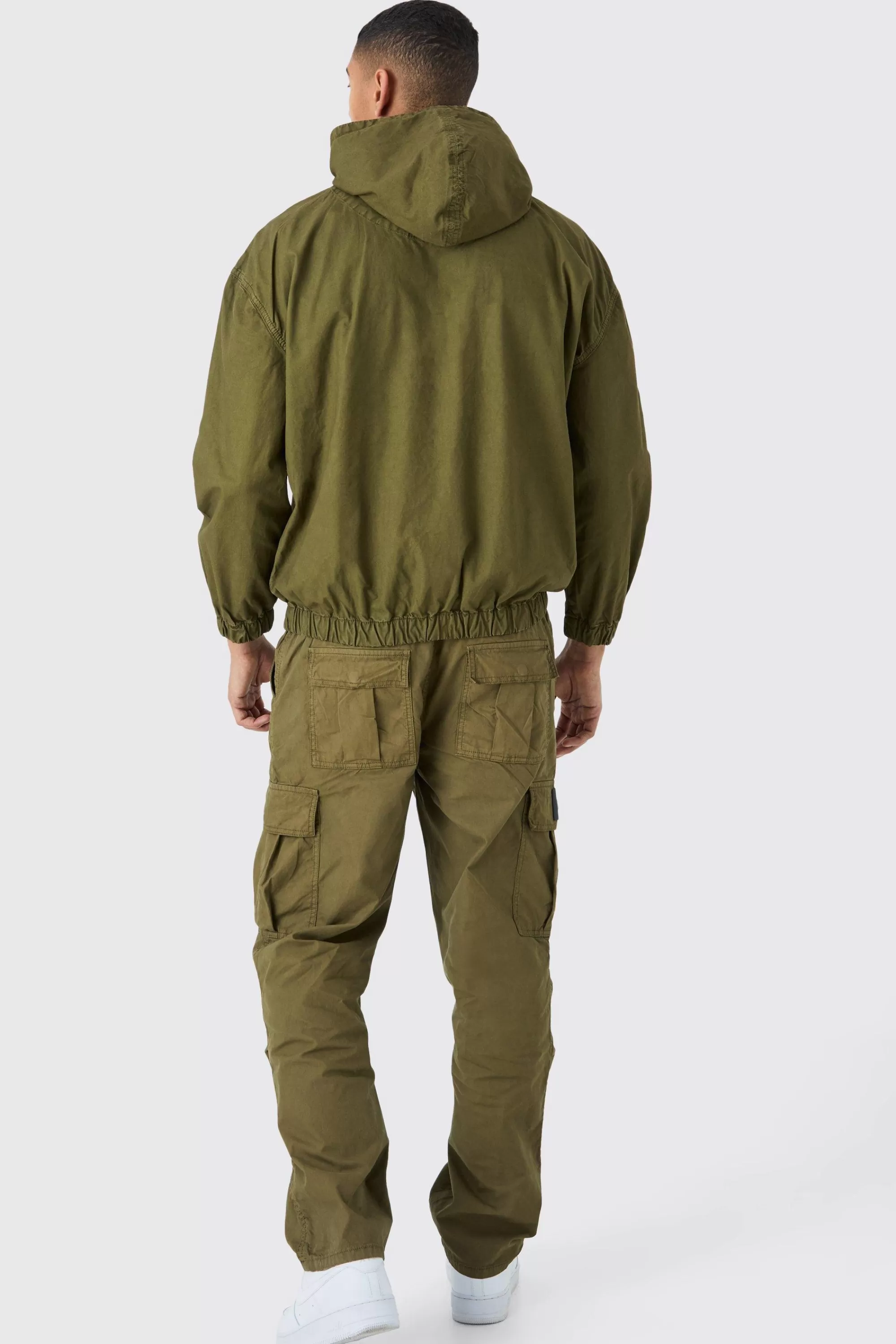boohooMAN Branded Plaque Detail Twill Hooded Overshirt | UK