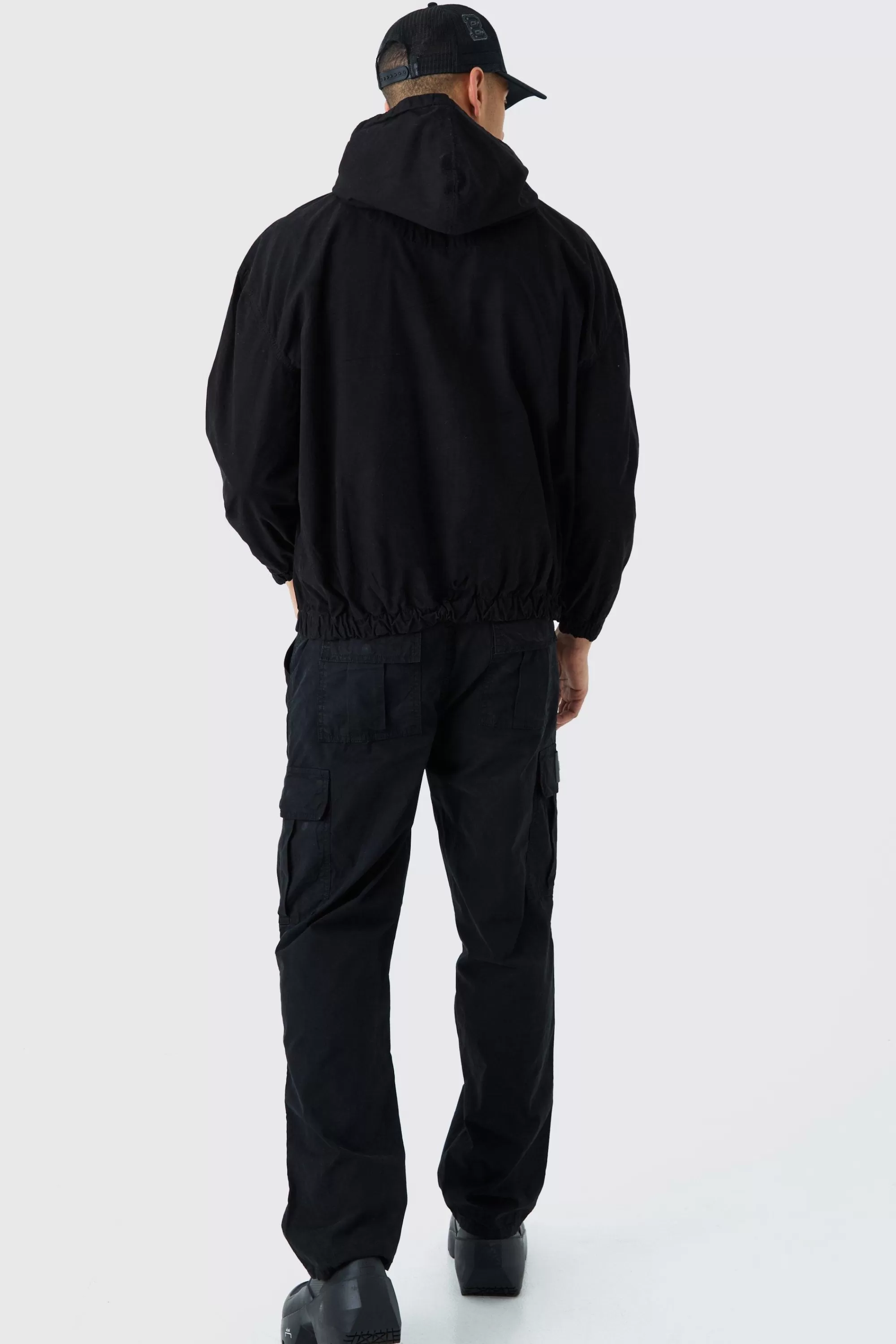 boohooMAN Branded Plaque Detail Twill Hooded Overshirt | UK