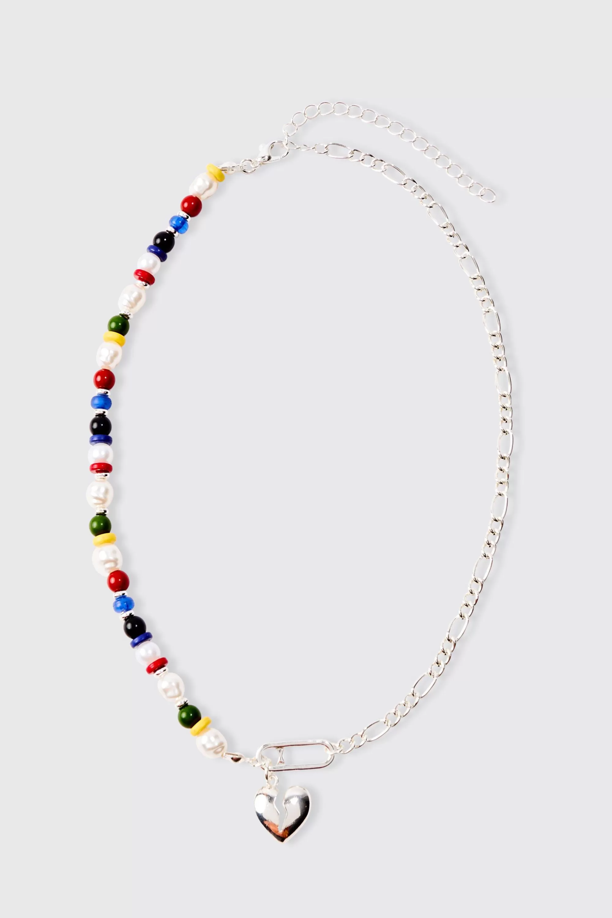 boohooMAN Broken Heart Bead And Chain Necklace In | UK