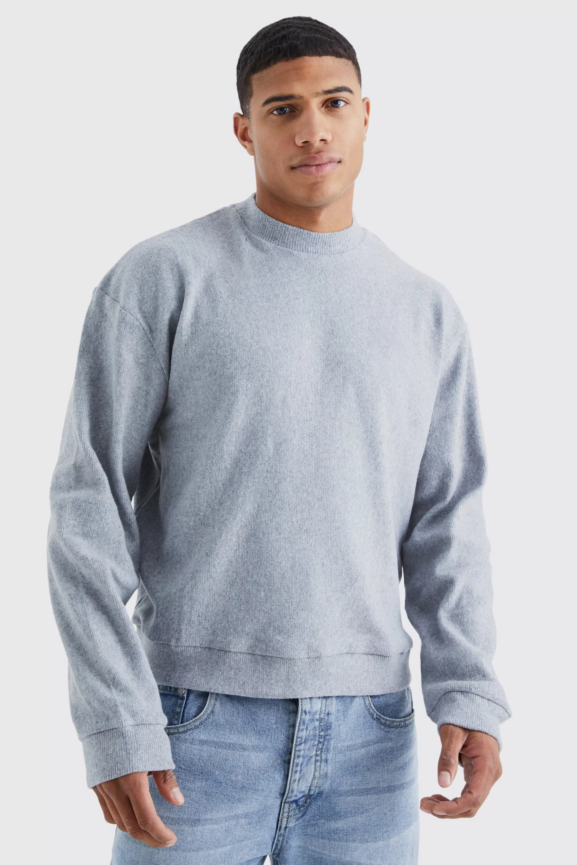 boohooMAN Brushed Rib Ottoman Oversized Boxy Sweater | UK