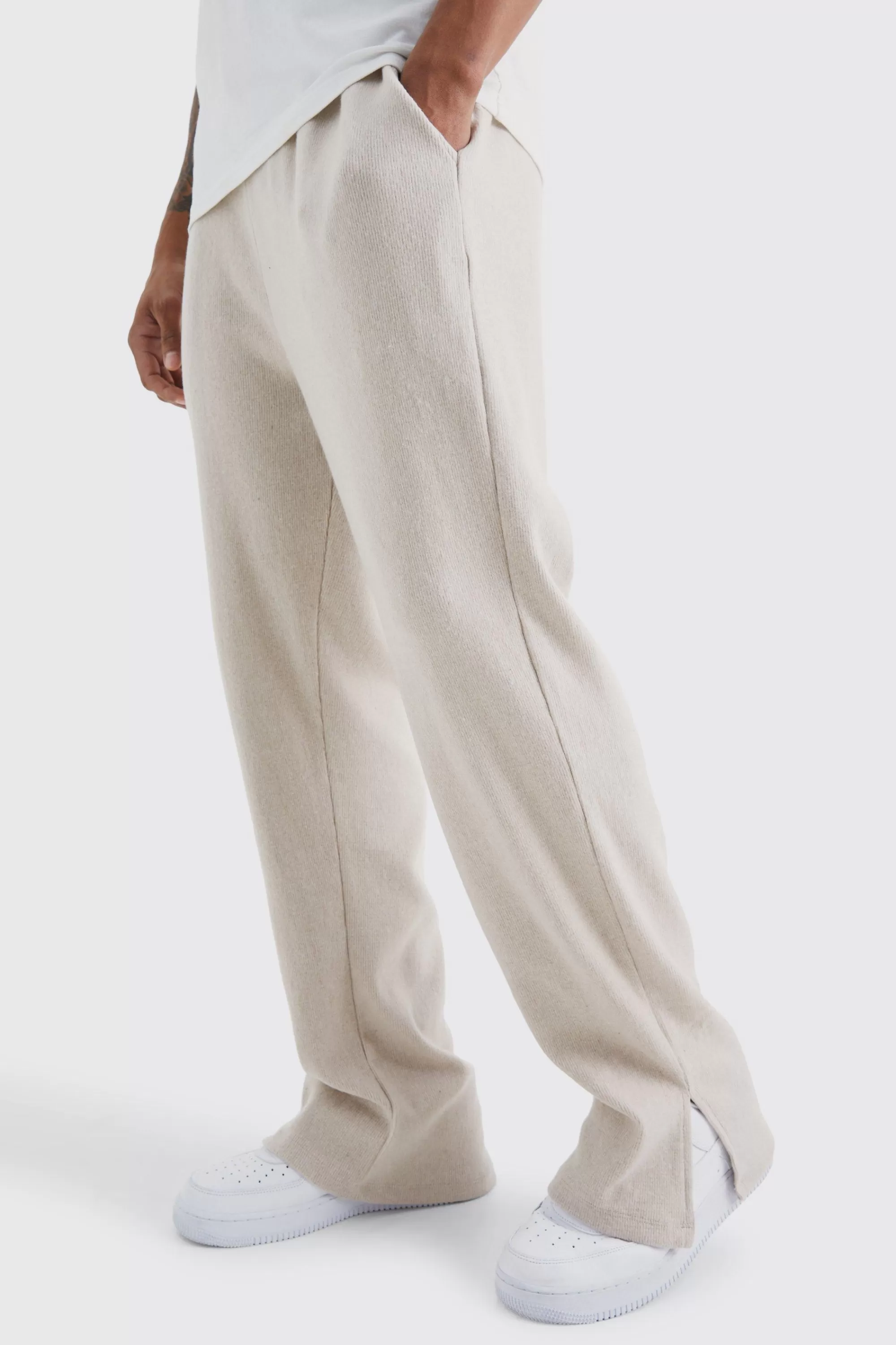 boohooMAN Brushed Rib Ottoman Relaxed Split Hem Jogger | UK