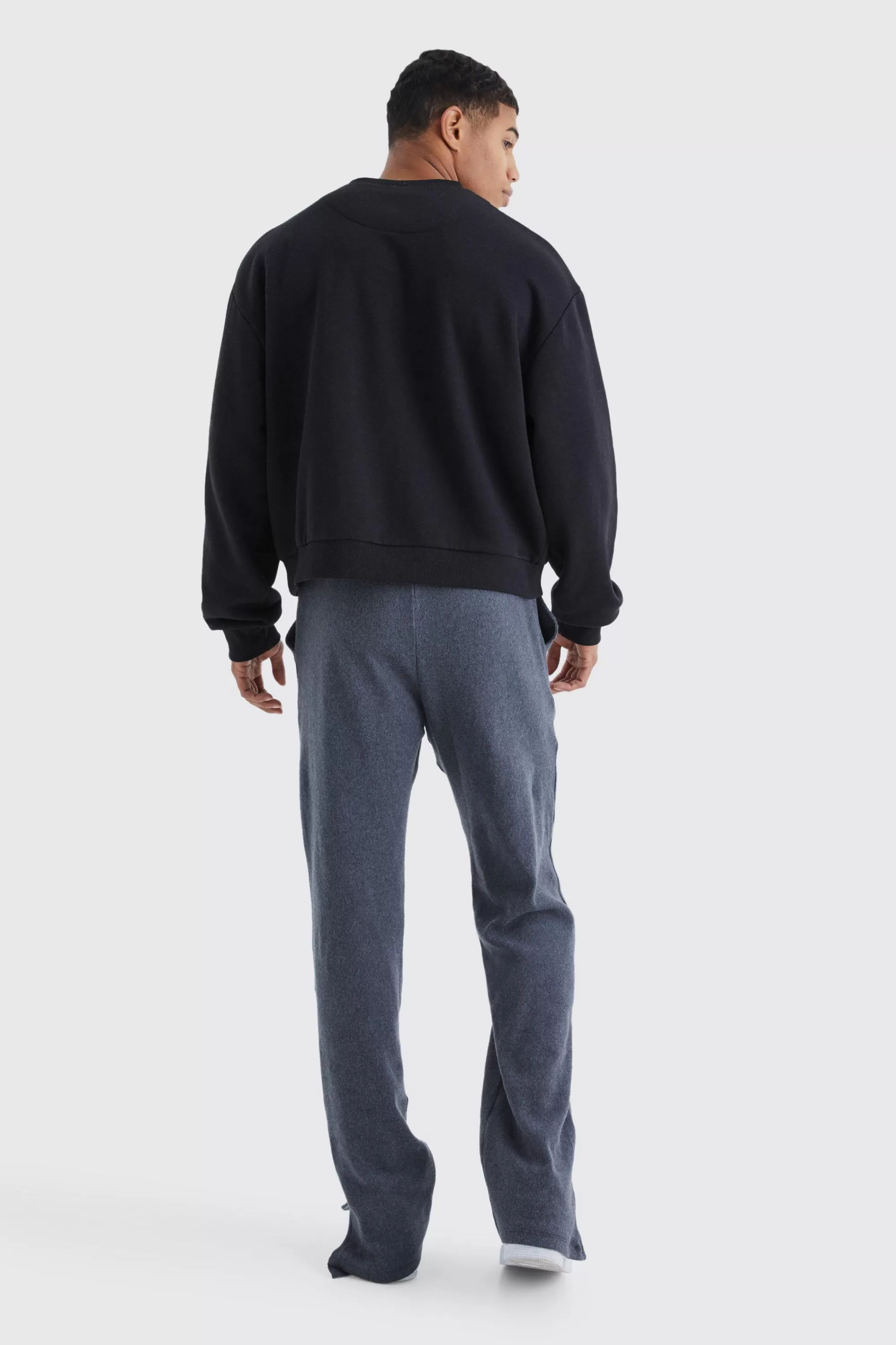 boohooMAN Brushed Rib Ottoman Relaxed Split Hem Jogger | UK