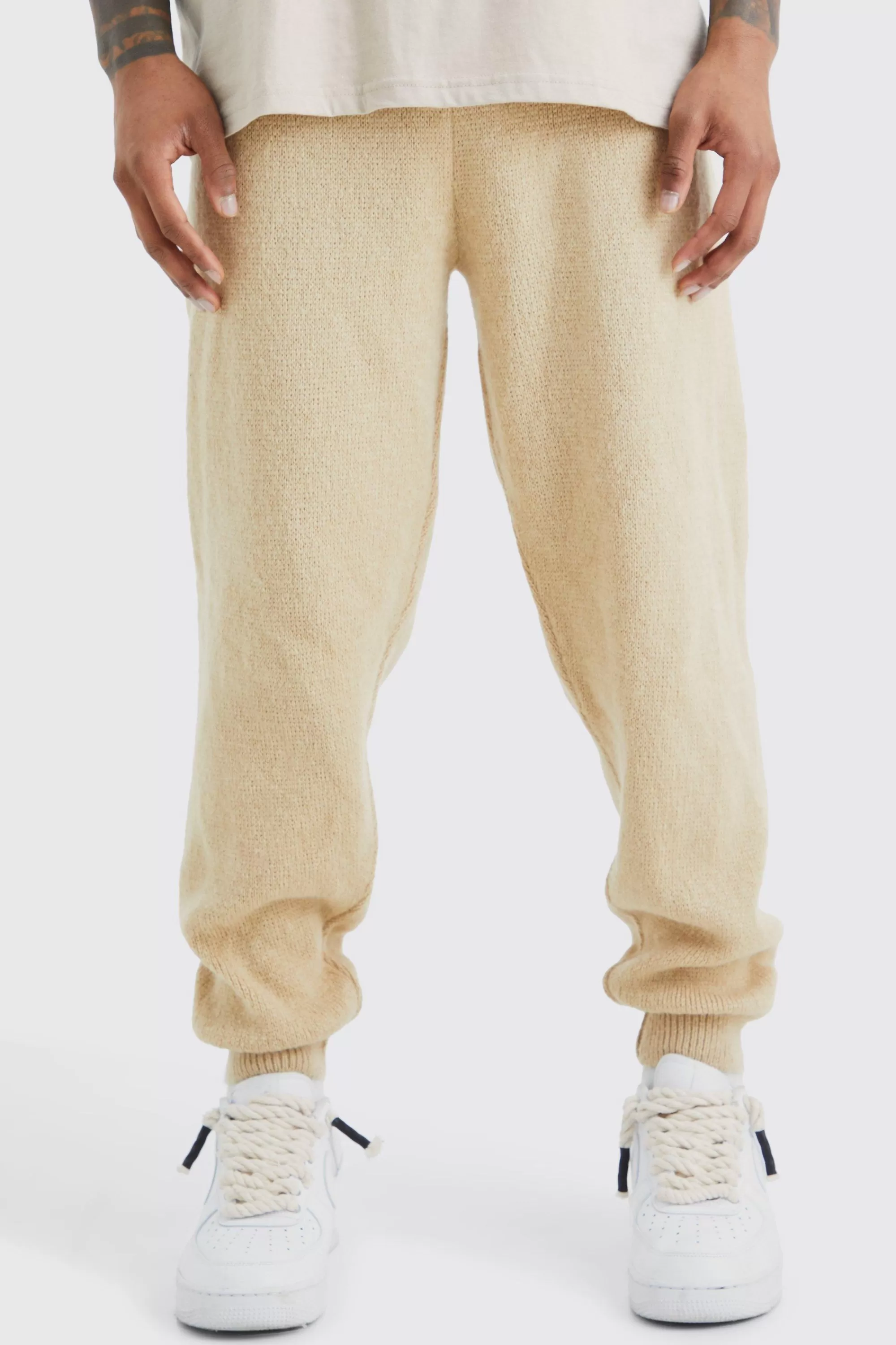boohooMAN Brushed Ribbed Knitted Joggers | UK