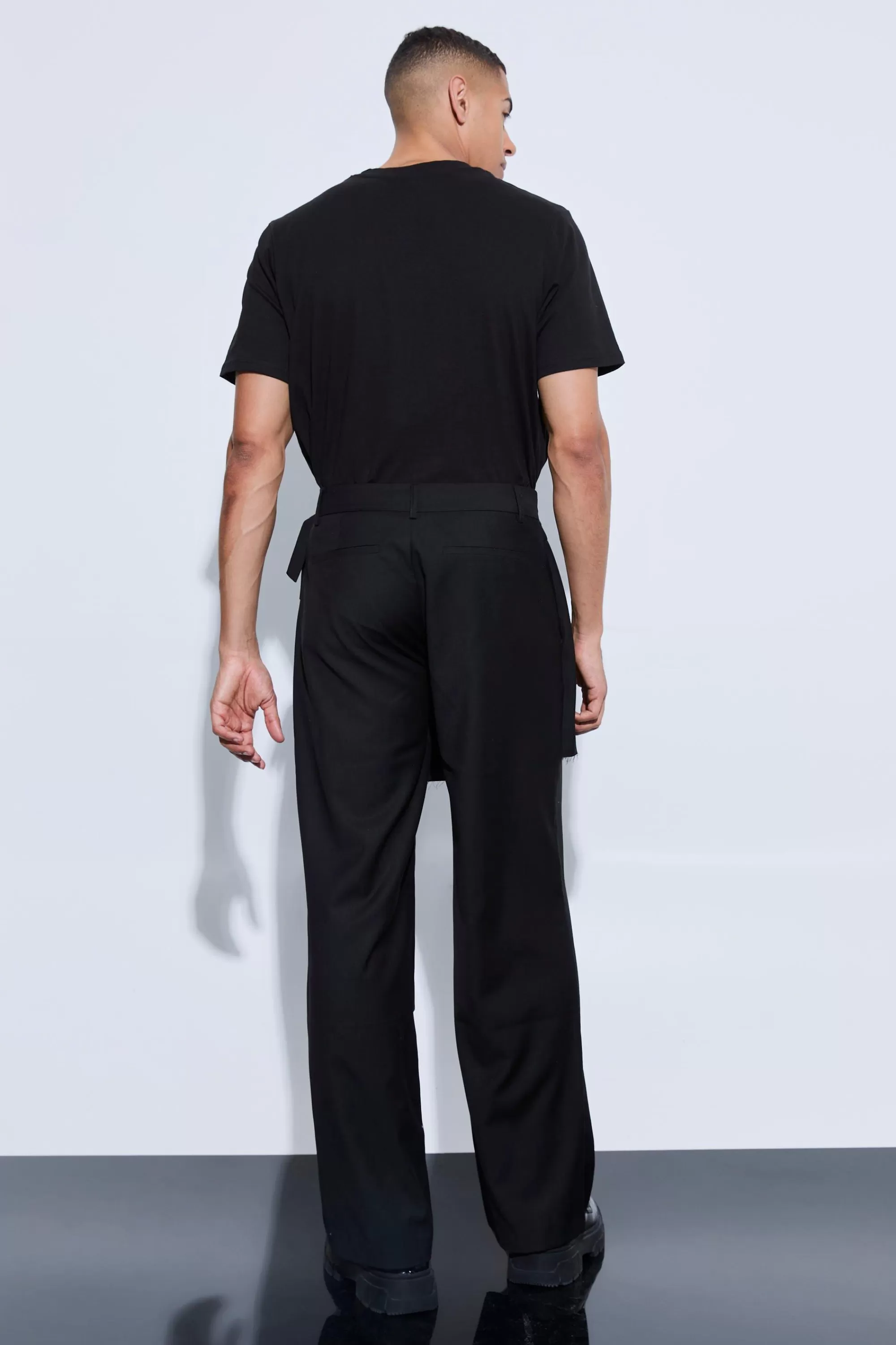 boohooMAN Buckle Kilt Overlay Wide Leg Trousers | UK