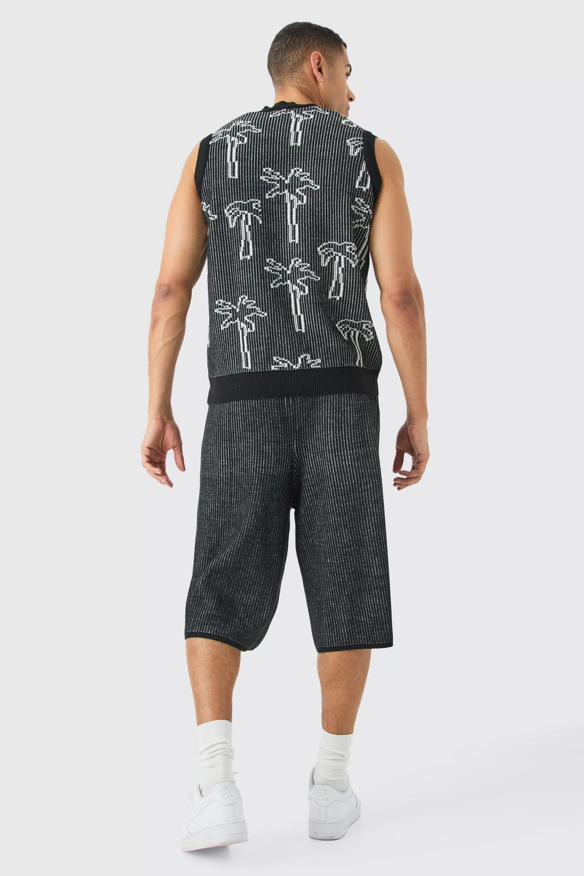 boohooMAN Button Through Palm Ribbed Knit Vest | UK
