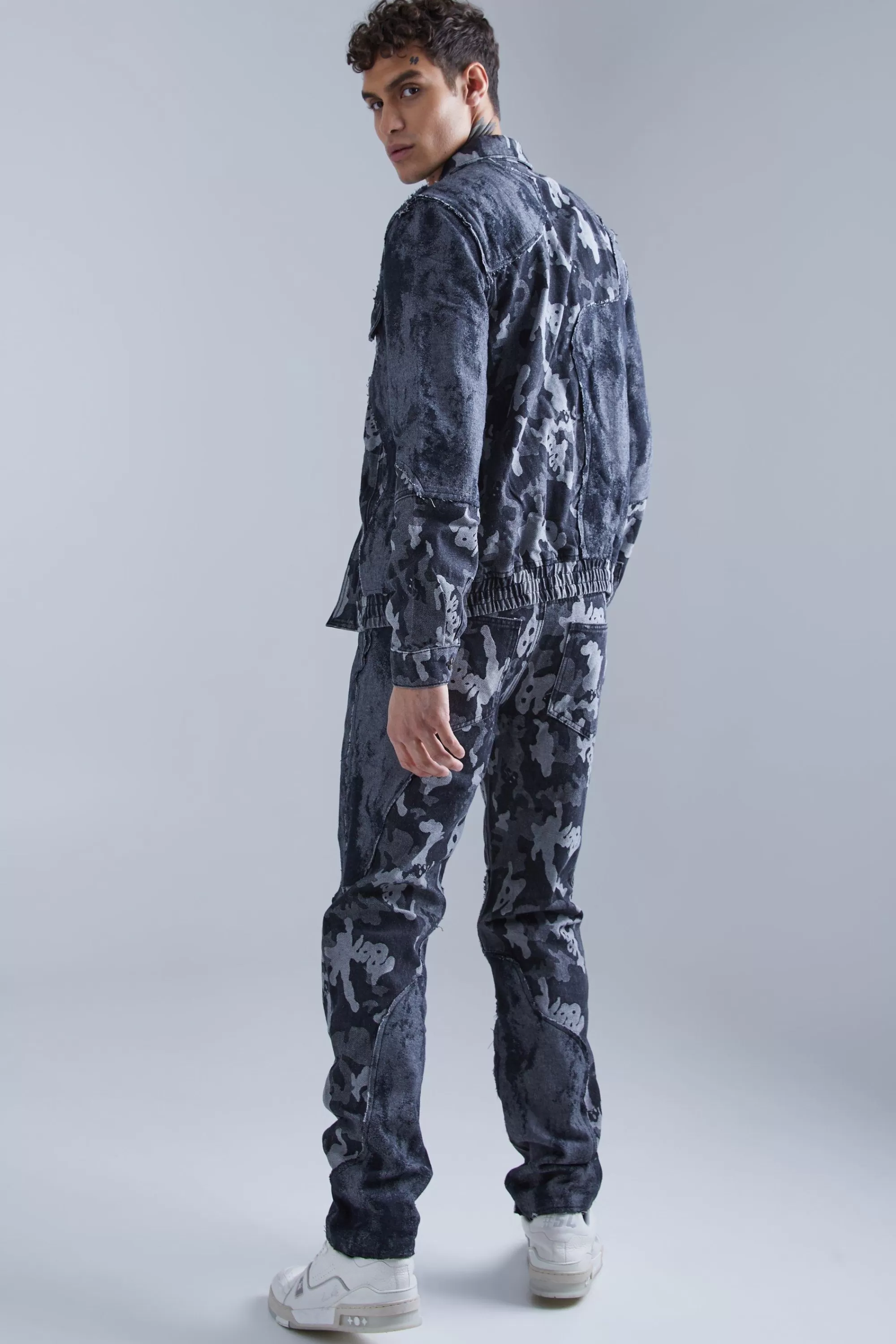 boohooMAN Camo Denim Jacket And Jeans Set | UK