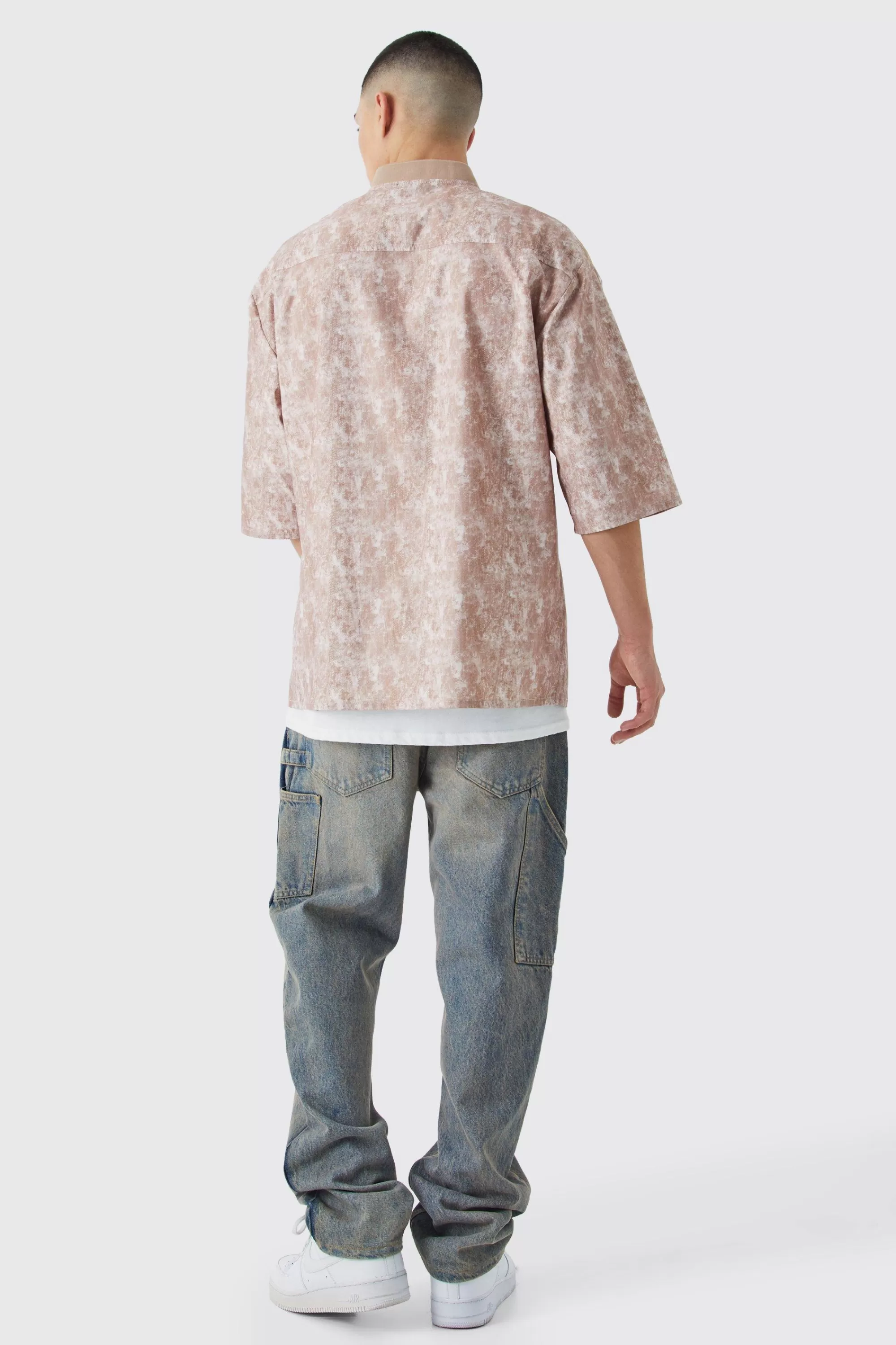boohooMAN Camo Dropped Shoulder Ribbed Neck Shirt | UK