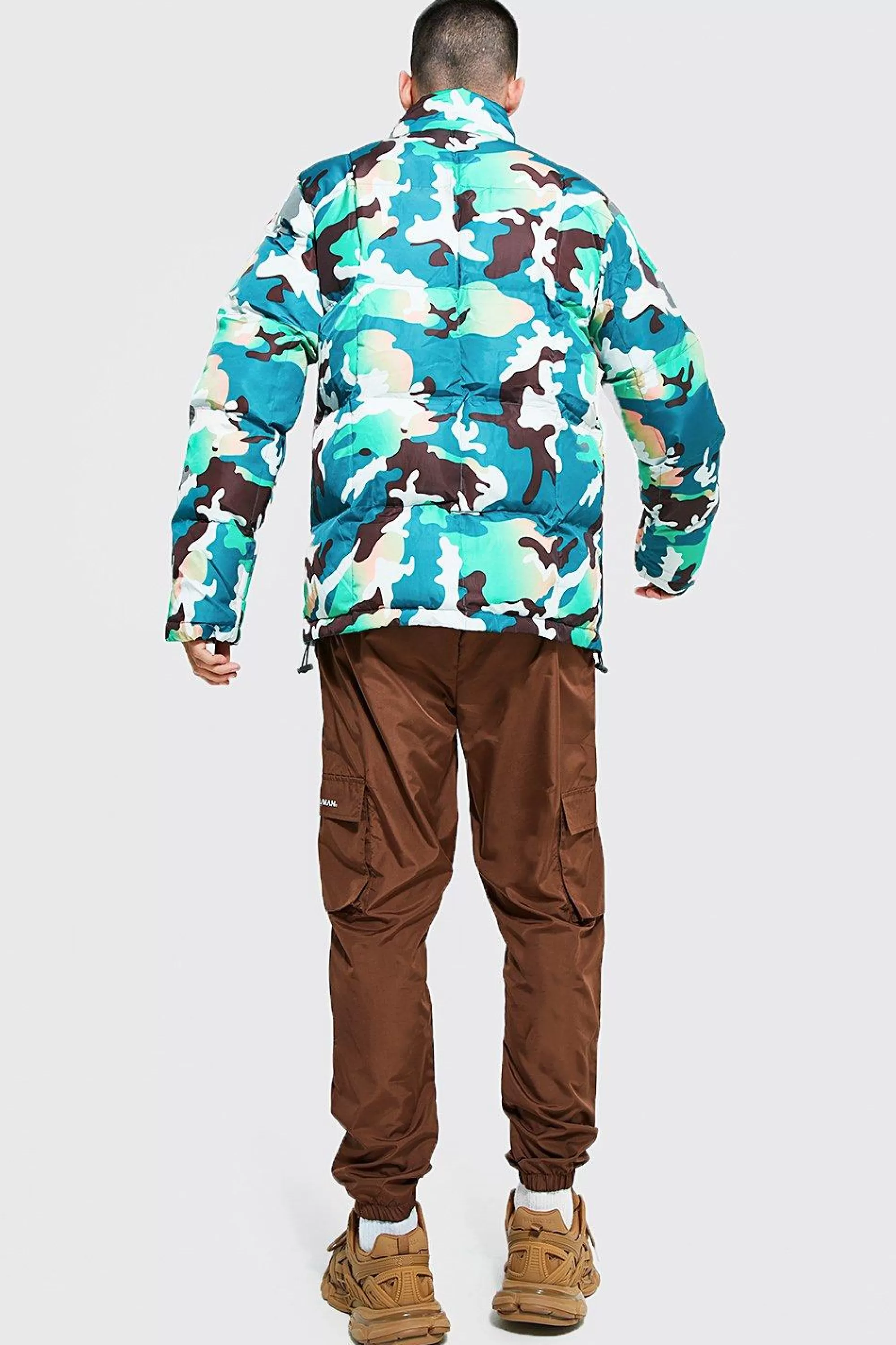 boohooMAN Camo Funnel Neck Puffer | UK