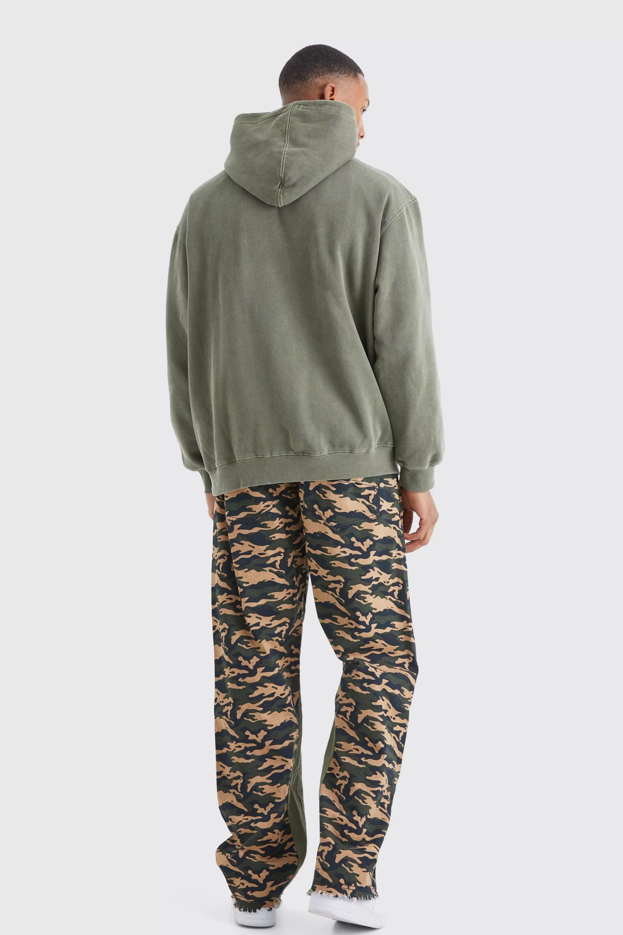 boohooMAN Camo Gusset Detail Applique Flared Trousers | UK