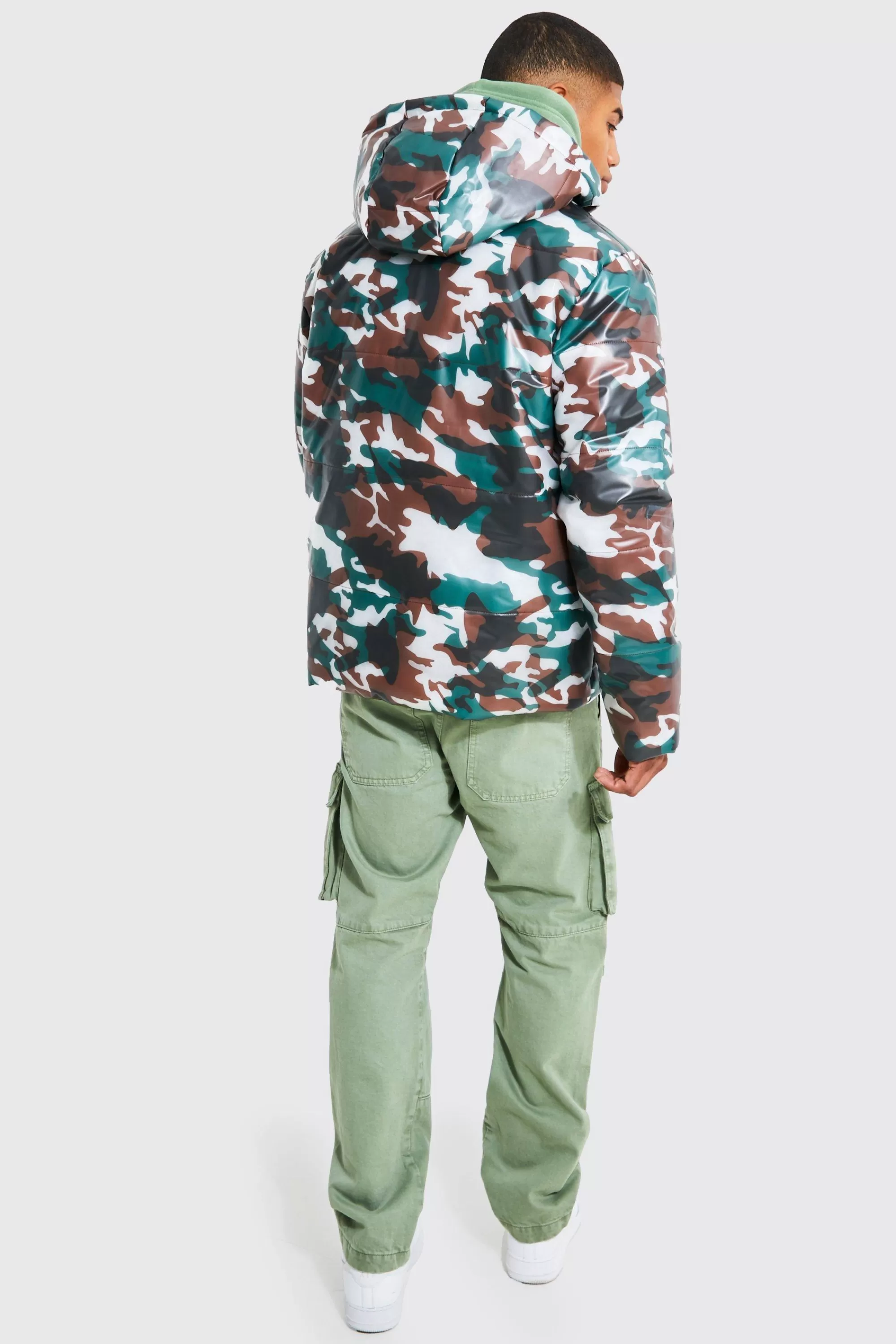 boohooMAN Camo Transparent Puffer | UK