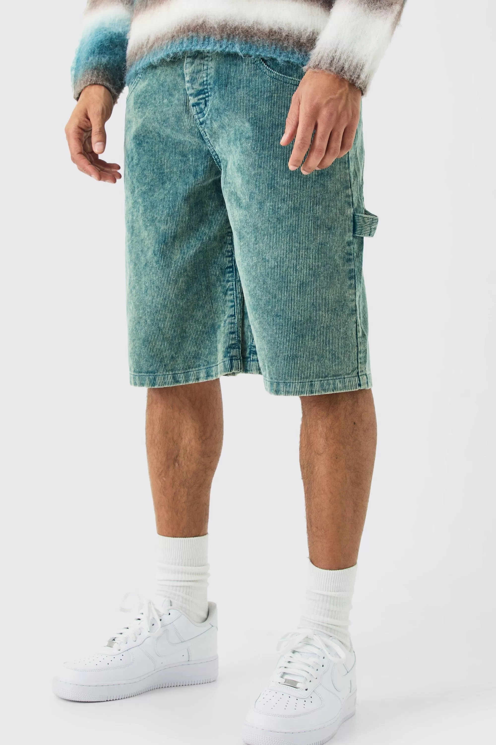 boohooMAN Carpenter Acid Wash Cord Jort In | UK