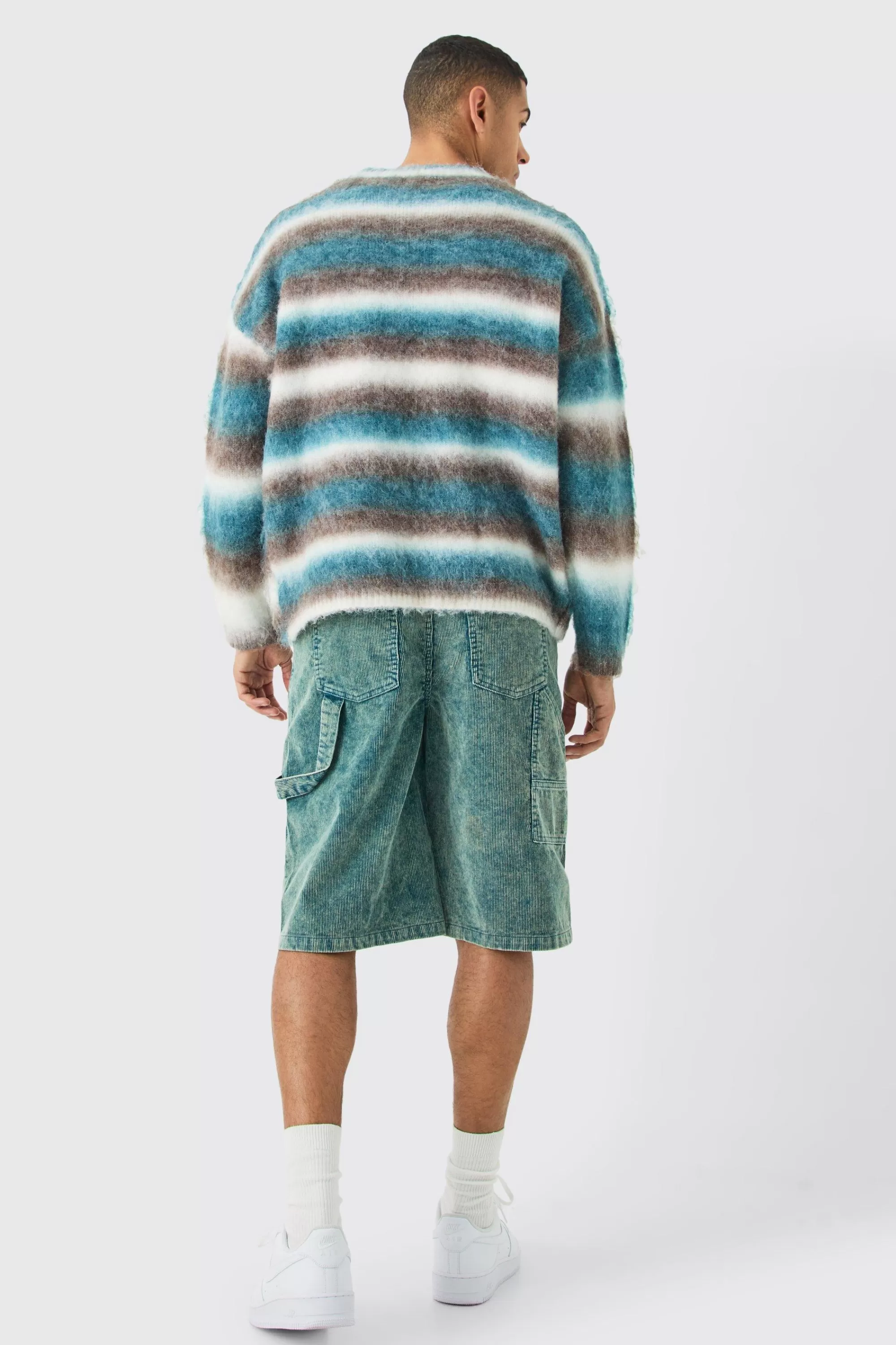 boohooMAN Carpenter Acid Wash Cord Jort In | UK
