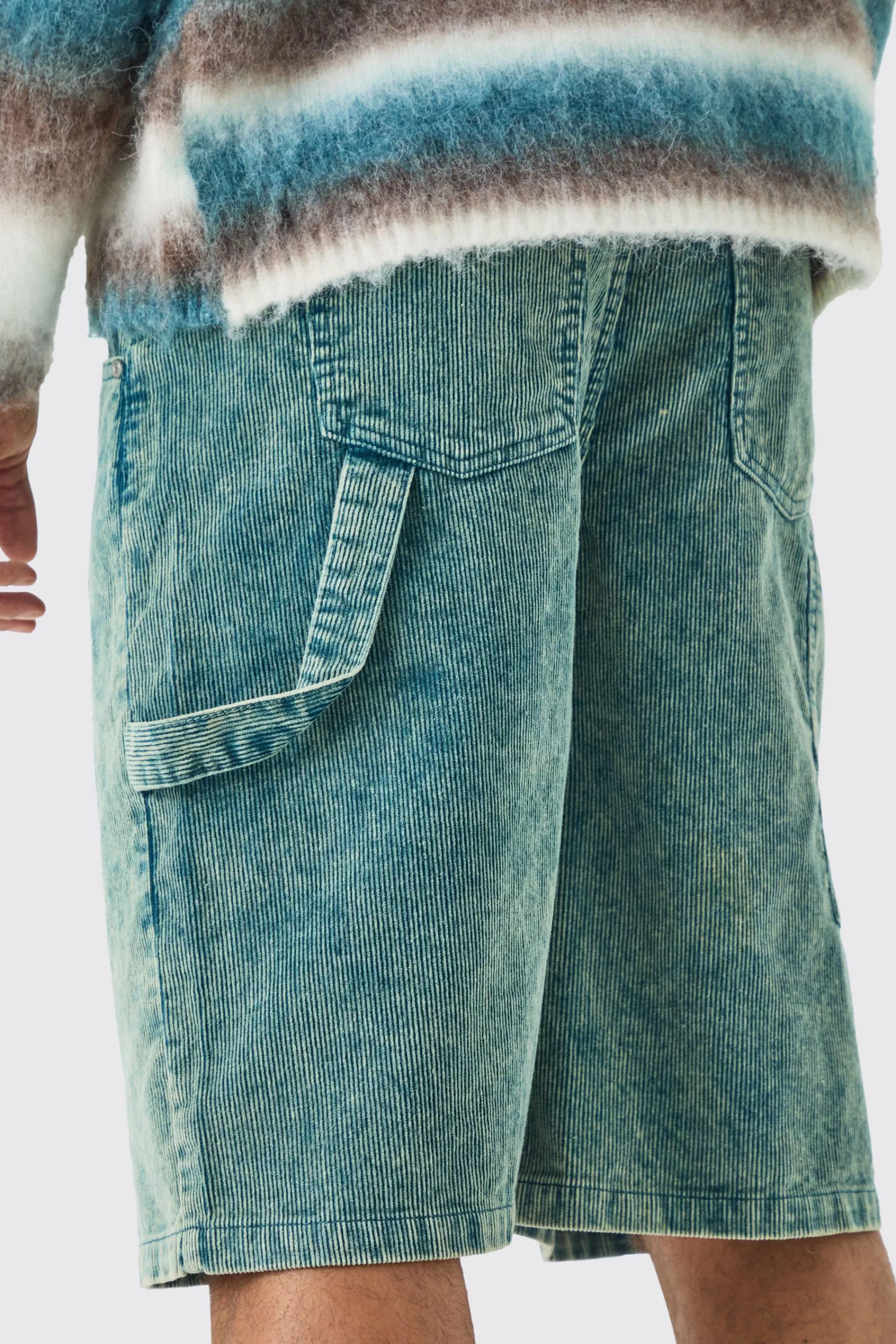 boohooMAN Carpenter Acid Wash Cord Jort In | UK