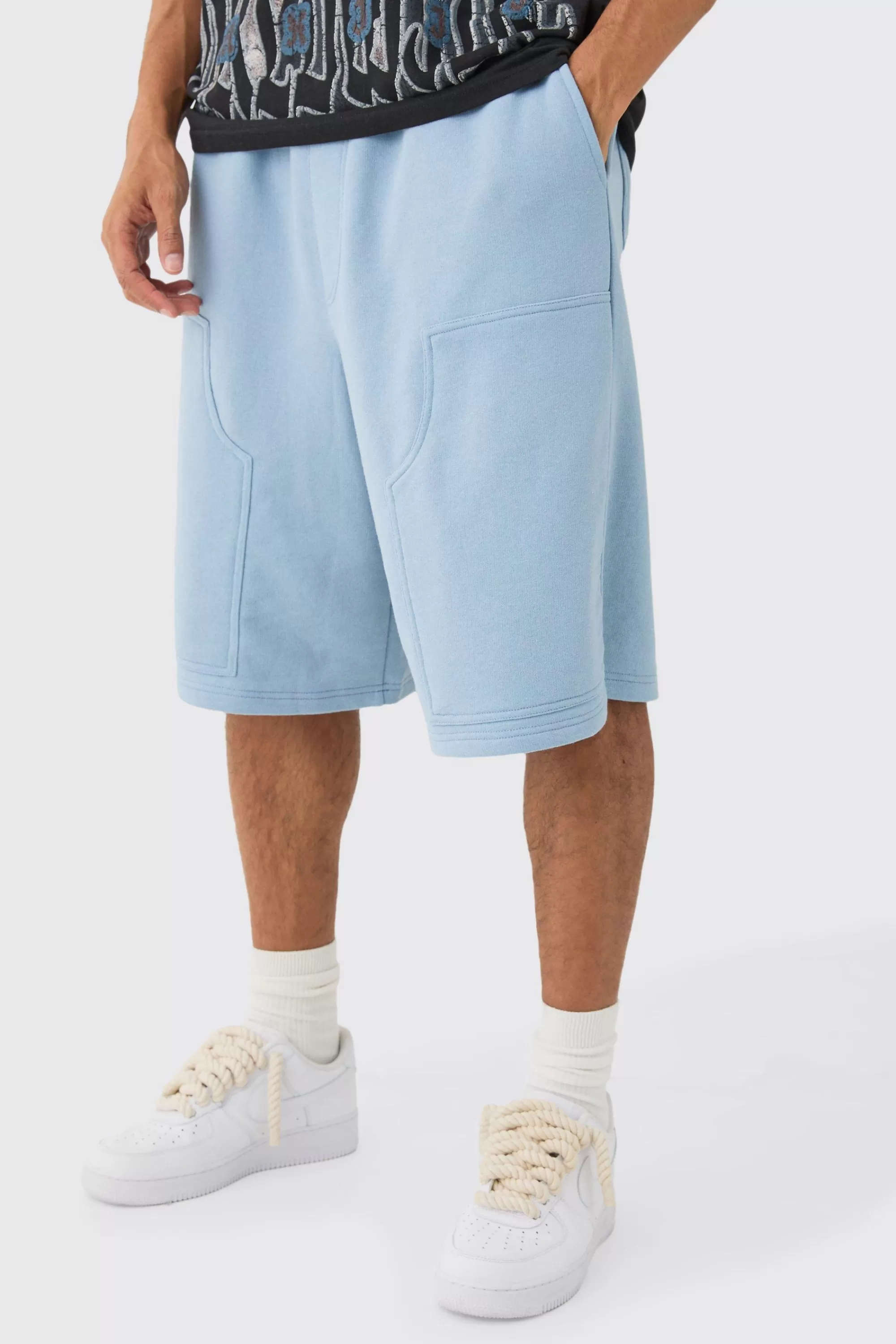 boohooMAN Carpenter Loopback Jersey Jort | UK