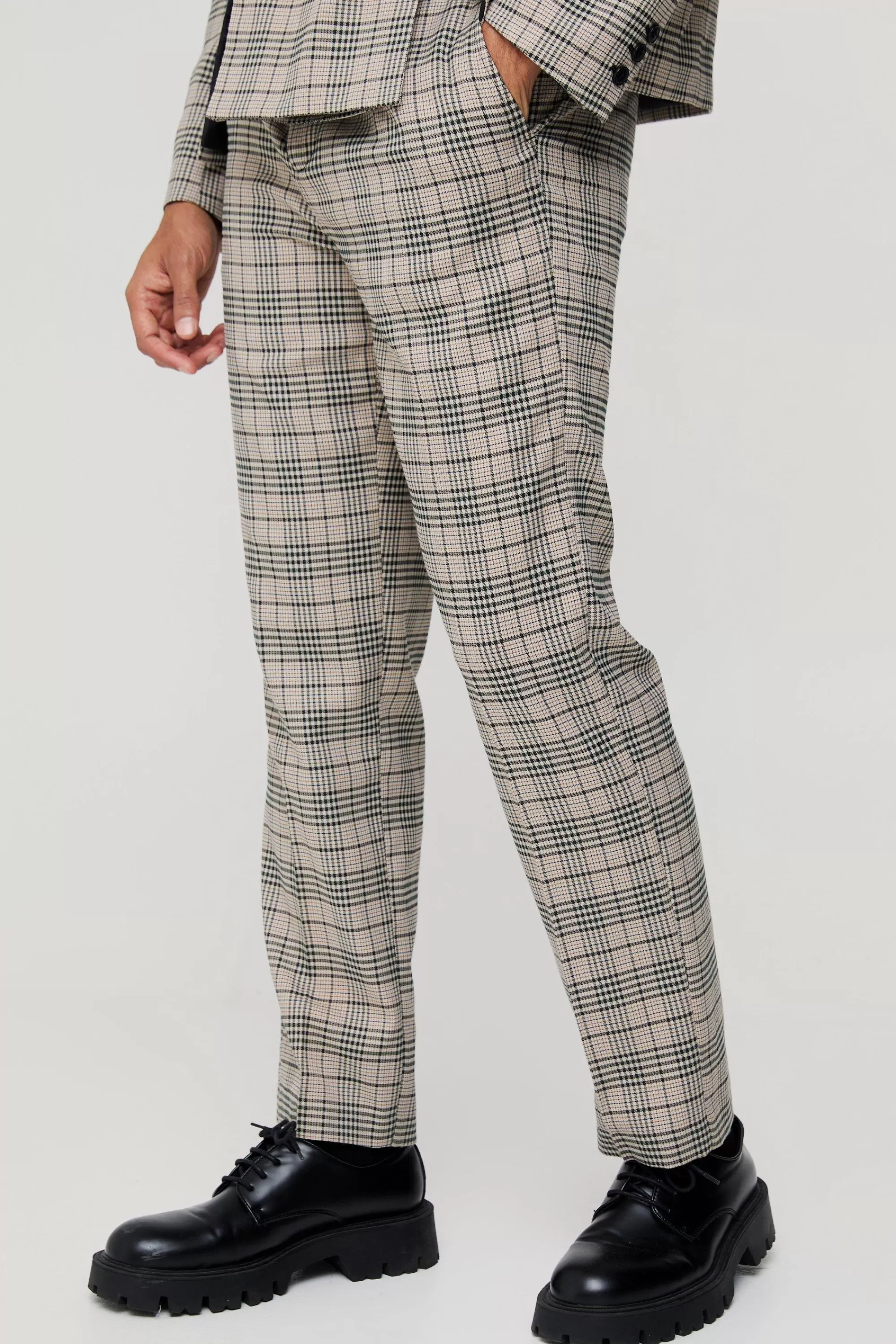 boohooMAN Check Straight Fit Suit Trousers | UK
