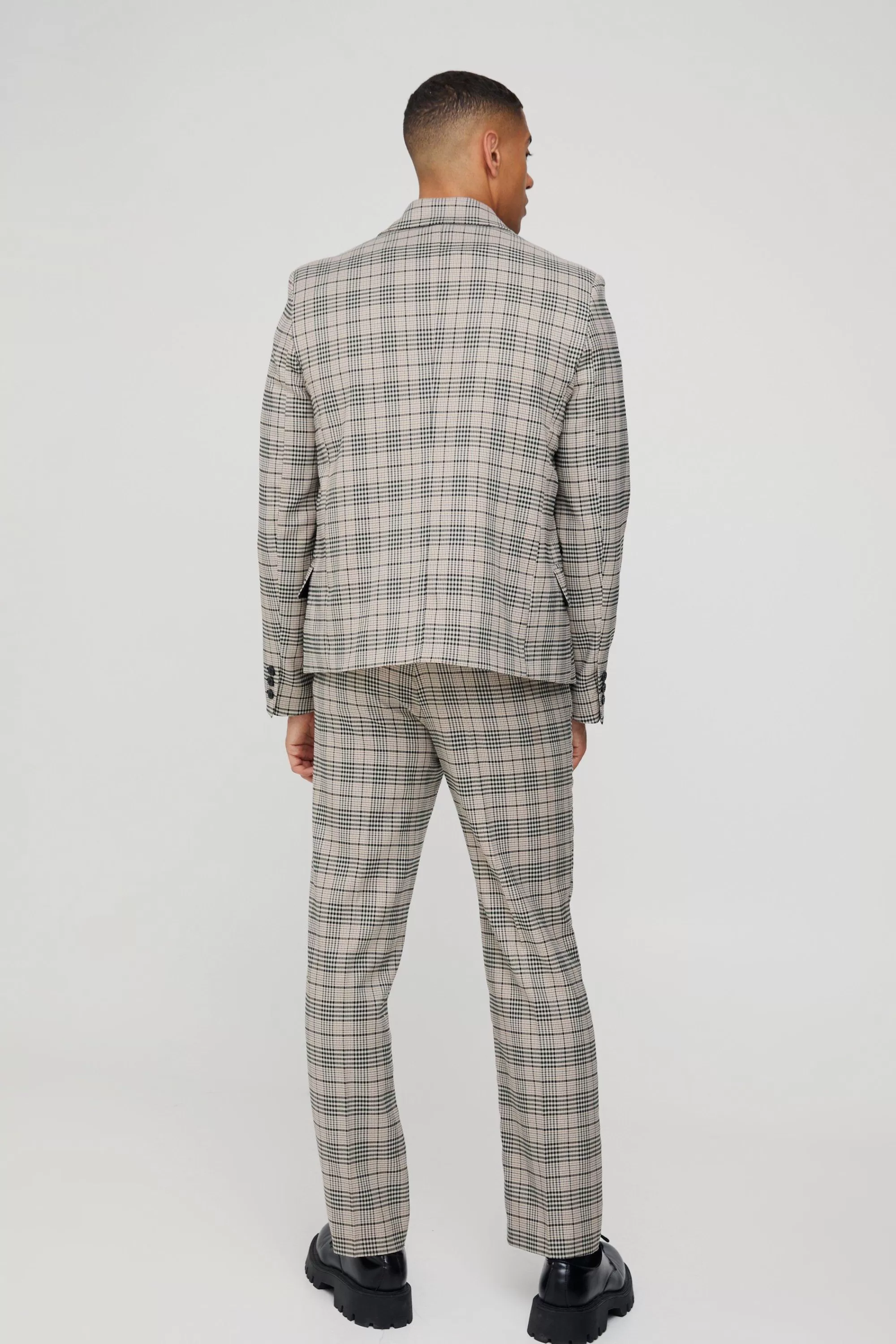 boohooMAN Check Straight Fit Suit Trousers | UK