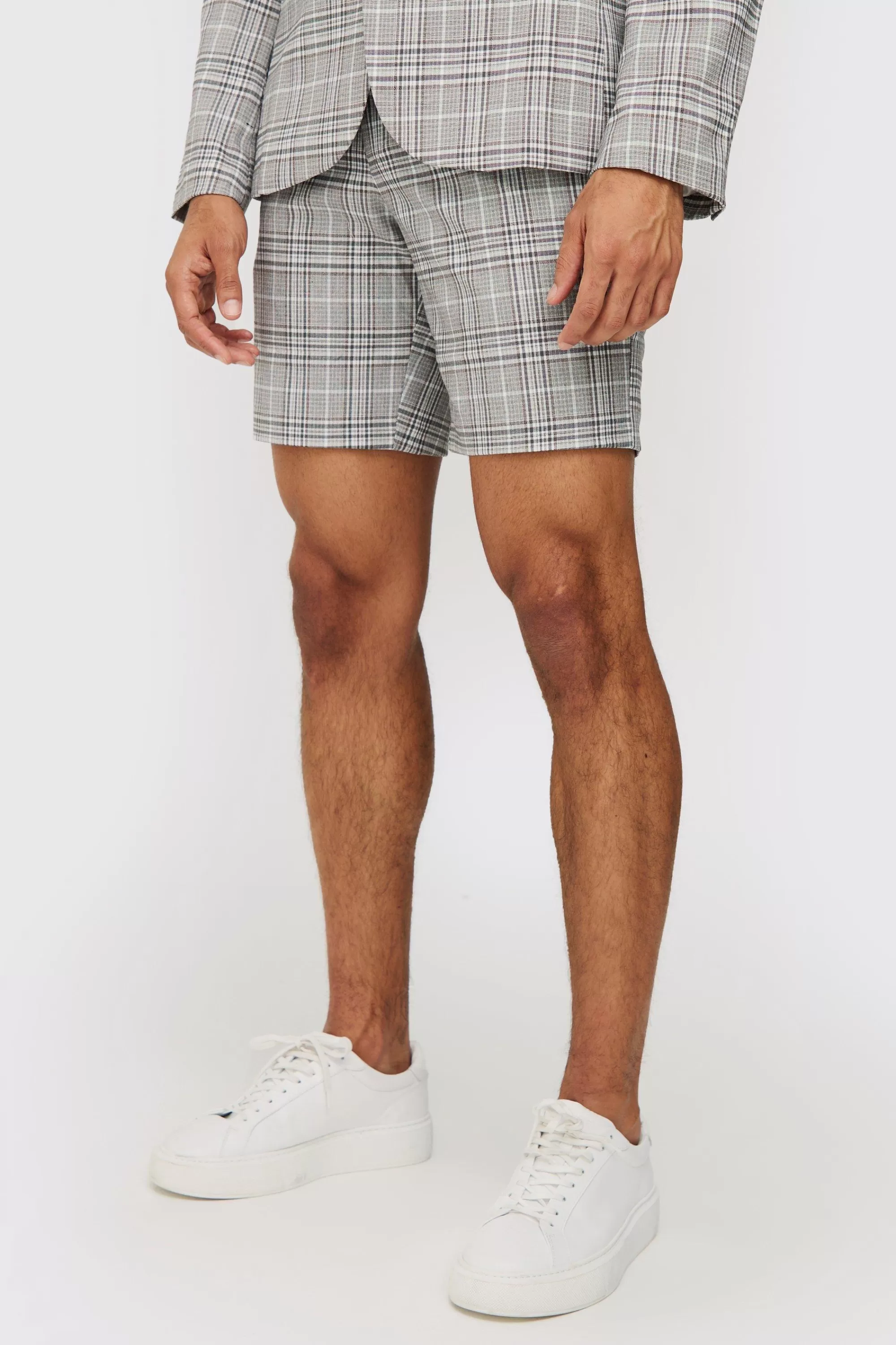 boohooMAN Check Weave Slim Fit Suit Shorts | UK