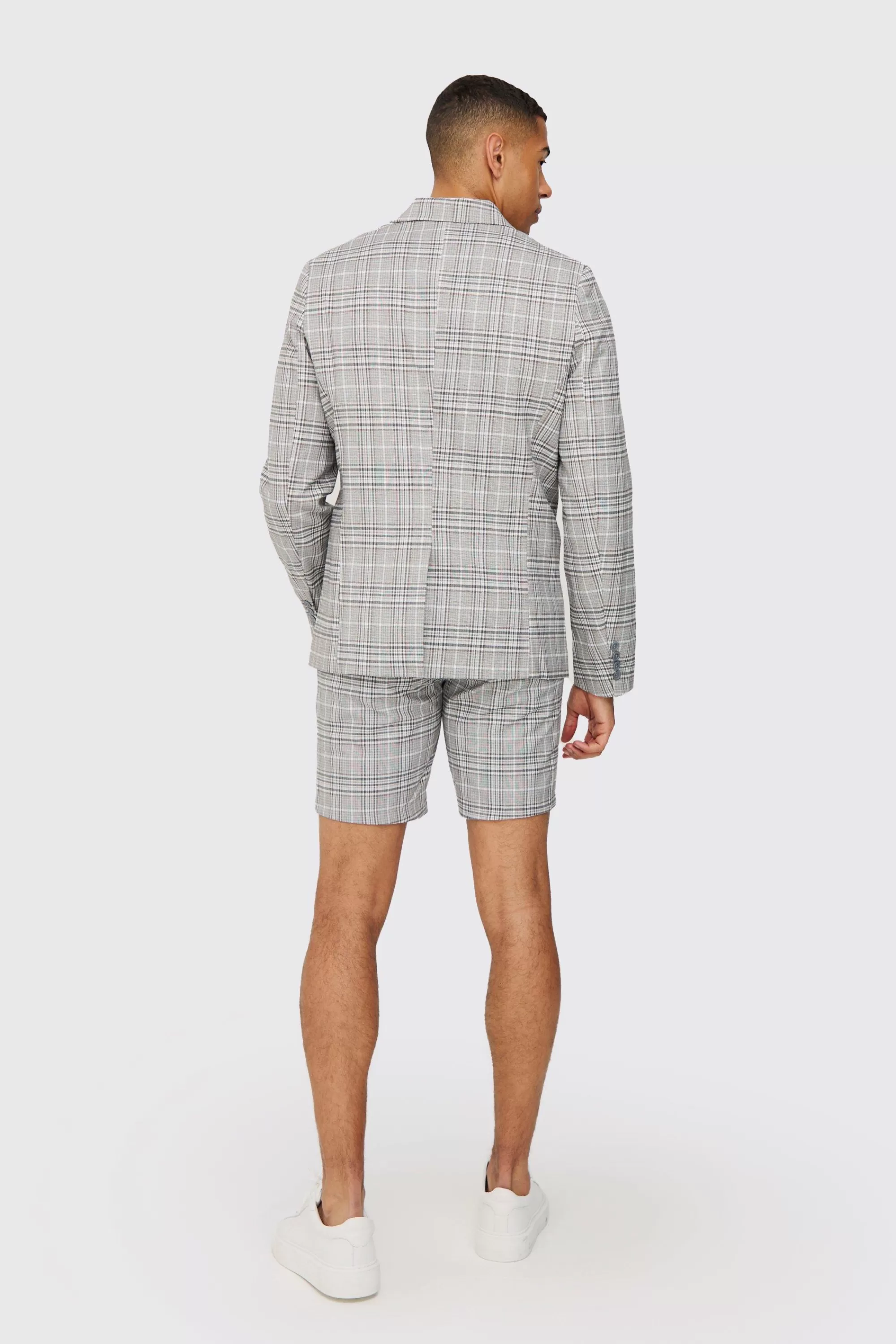 boohooMAN Check Weave Slim Fit Suit Shorts | UK