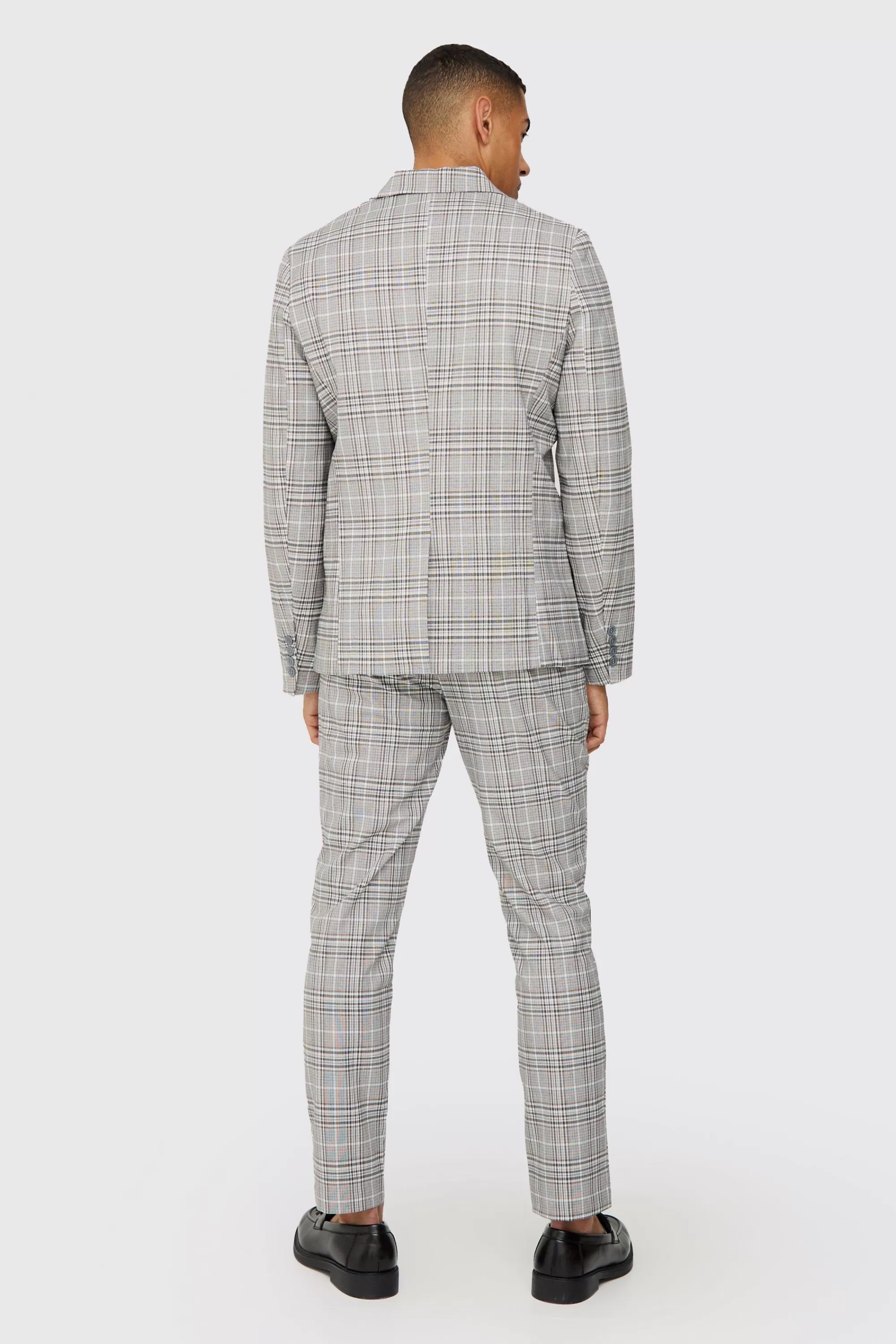 boohooMAN Check Weave Slim Fit Suit Trousers | UK