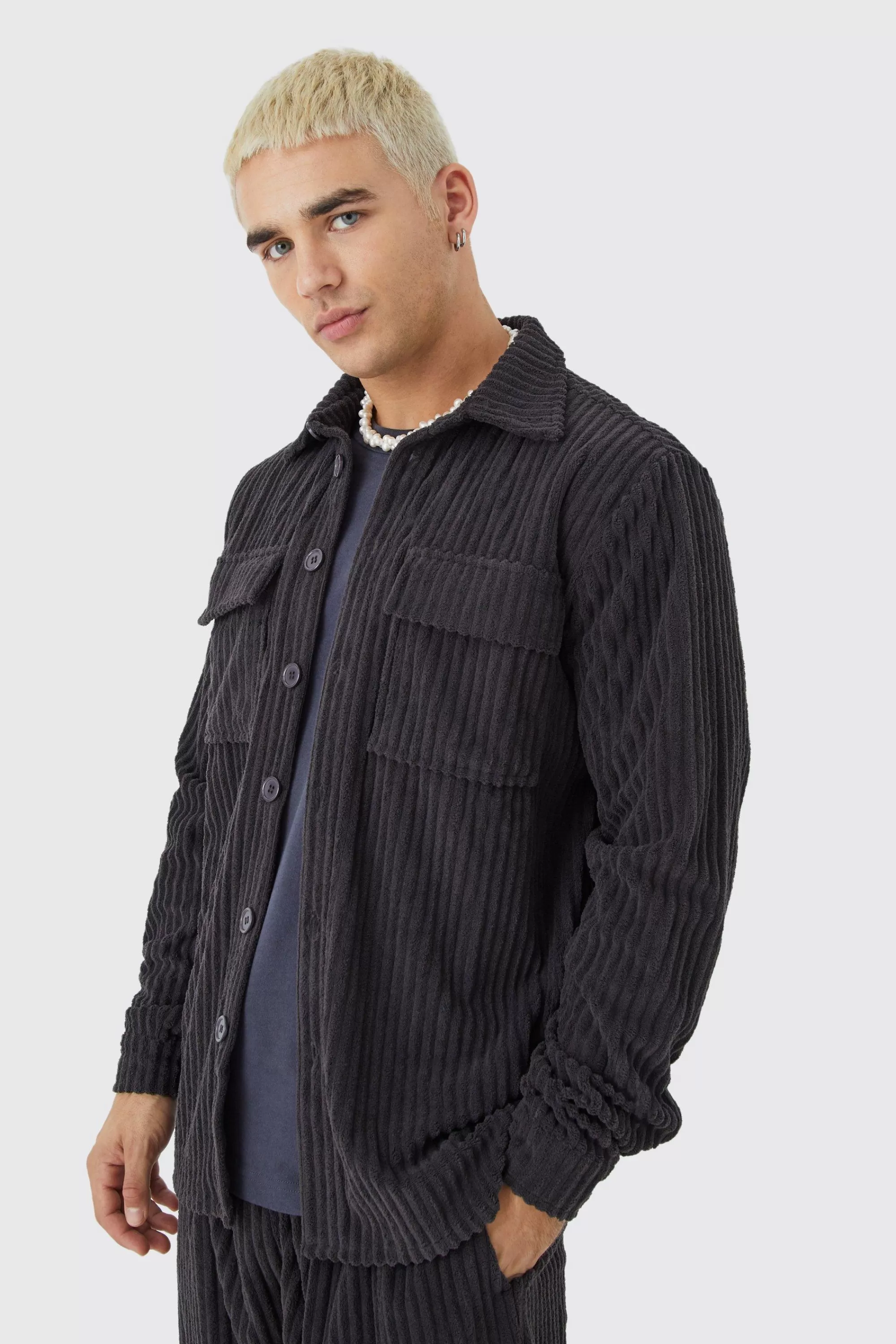 boohooMAN Chenille Rib Overshirt | UK
