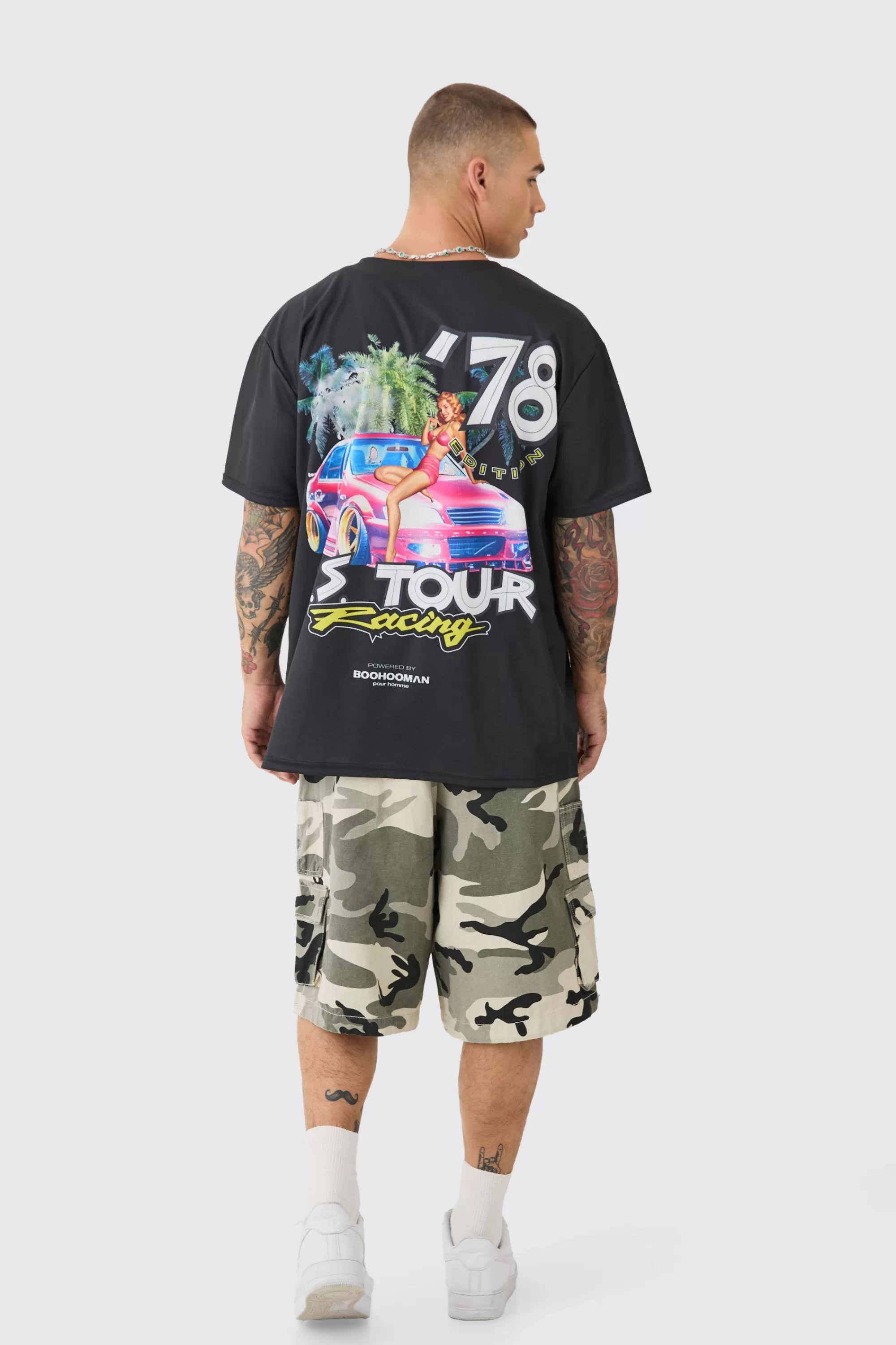boohooMAN Collarless Mesh Back Print Shirt | UK