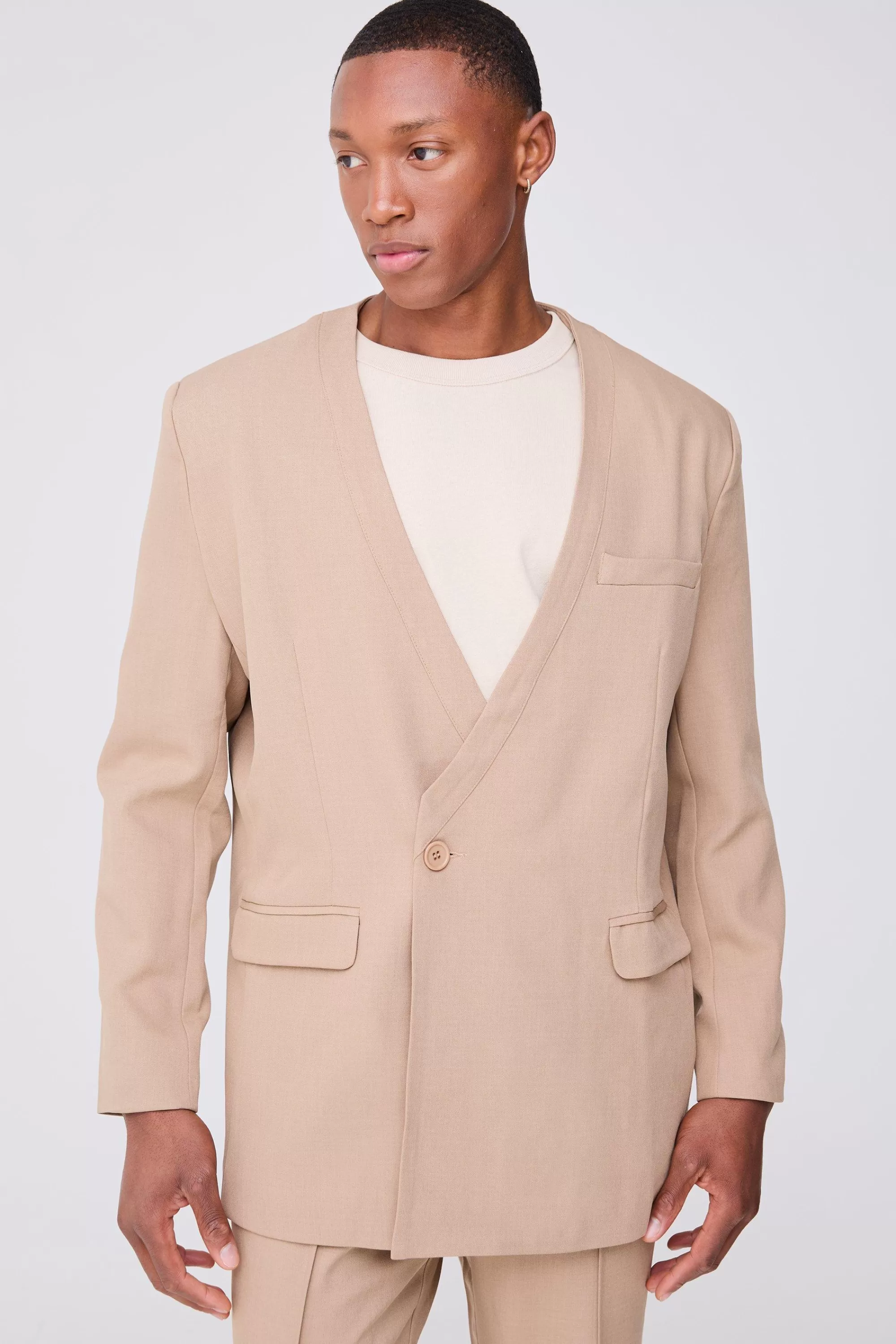 boohooMAN Collarless Straight Blazer | UK