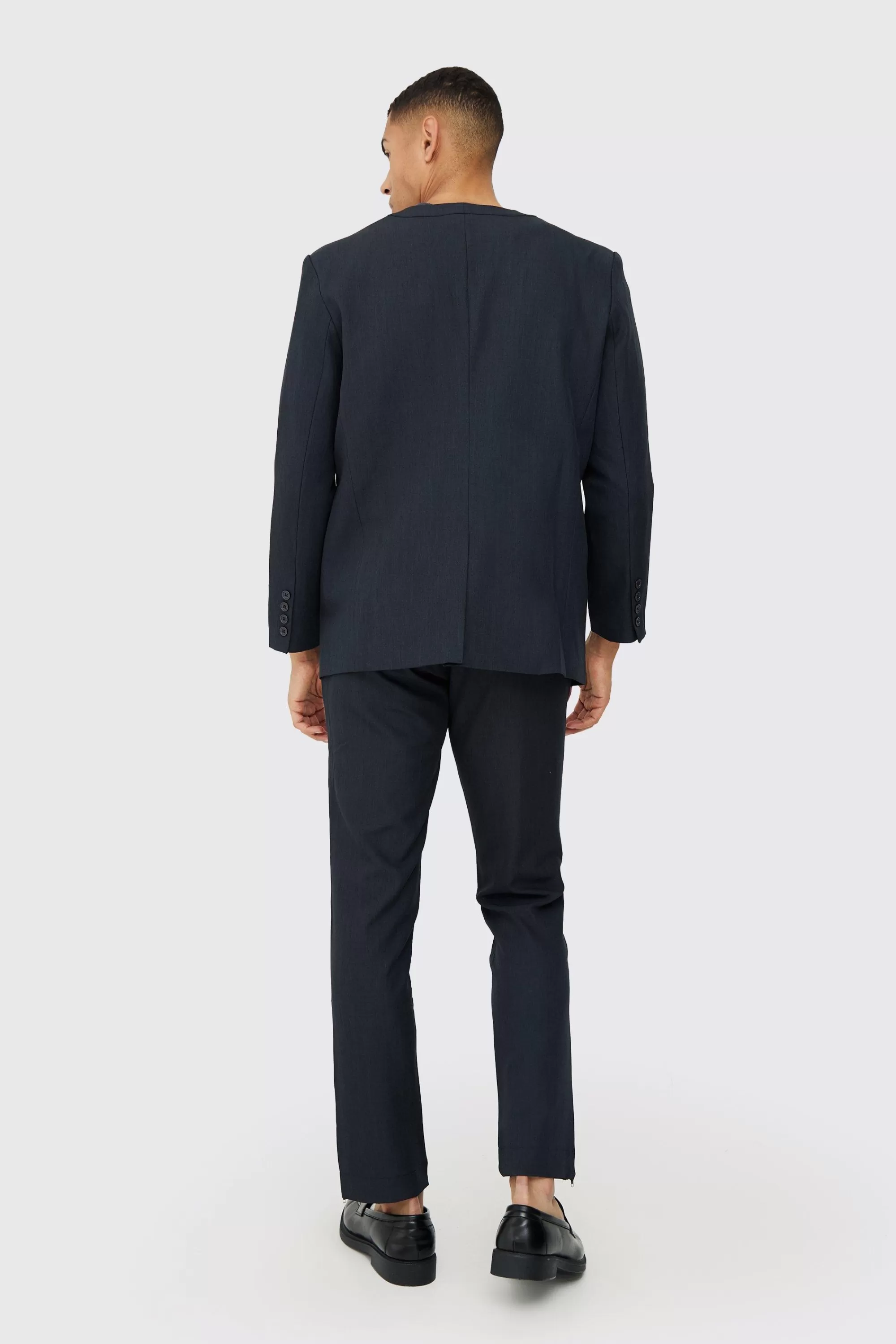 boohooMAN Collarless Straight Blazer | UK