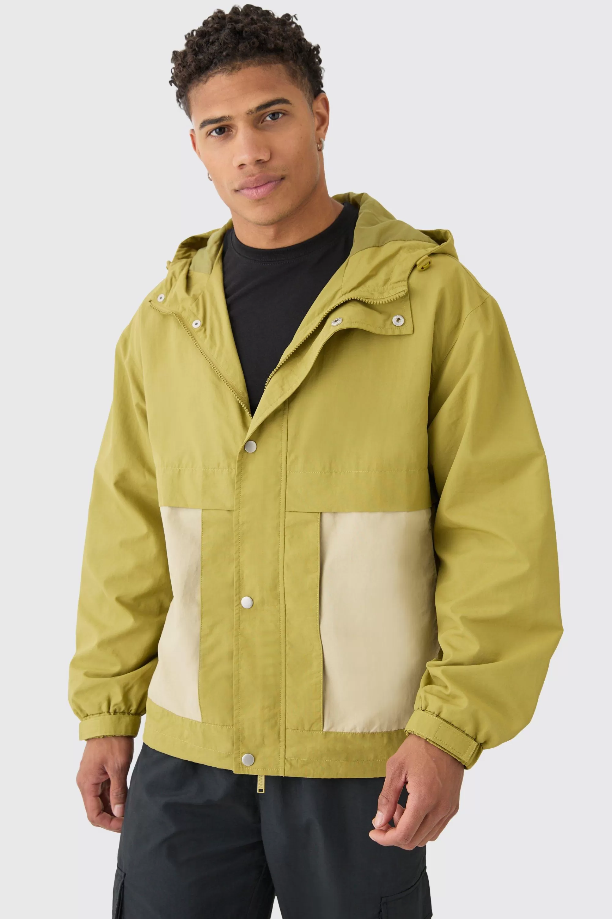 boohooMAN Colour Block Hooded Nylon Windbreaker In | UK