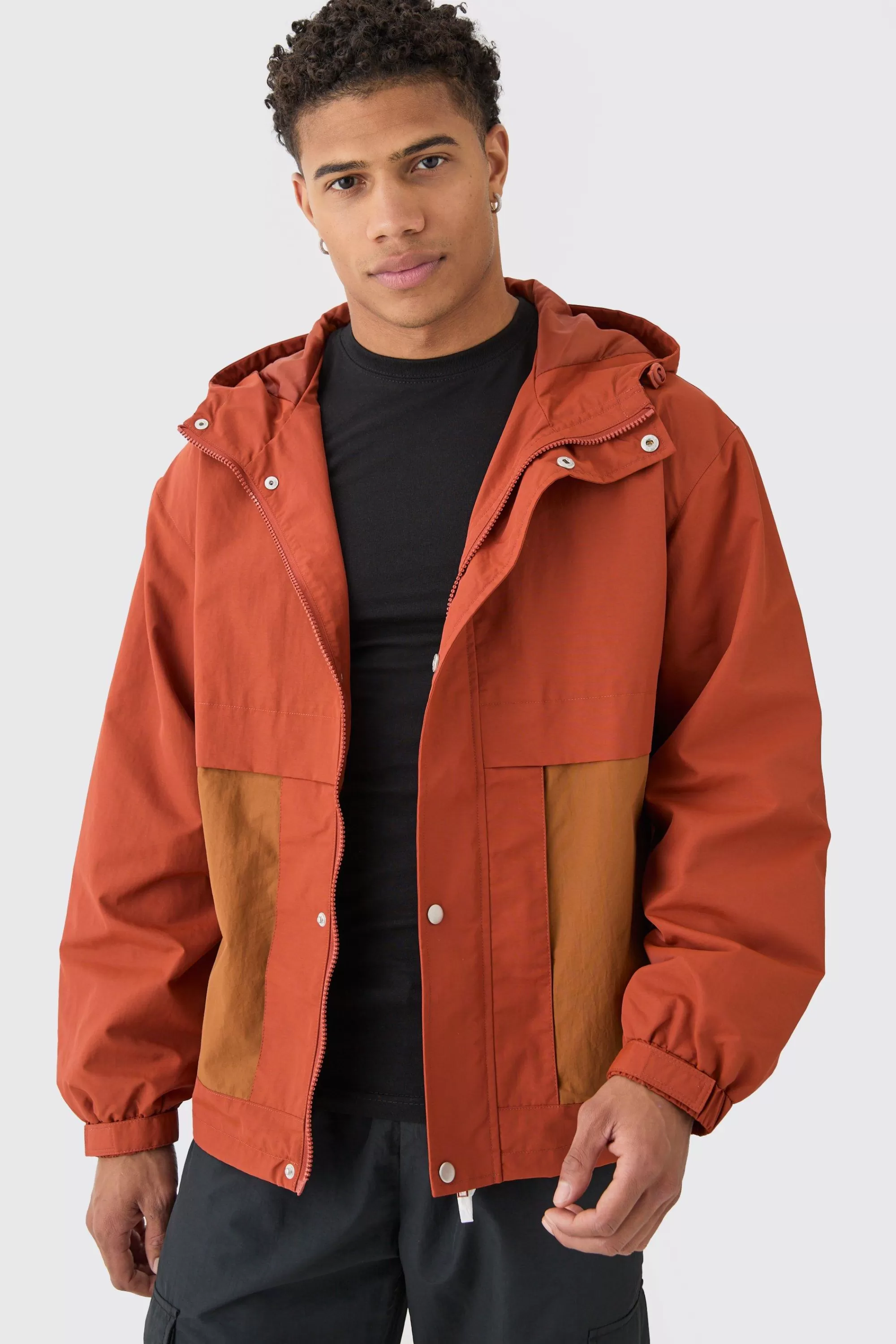boohooMAN Colour Block Hooded Nylon Windbreaker In | UK