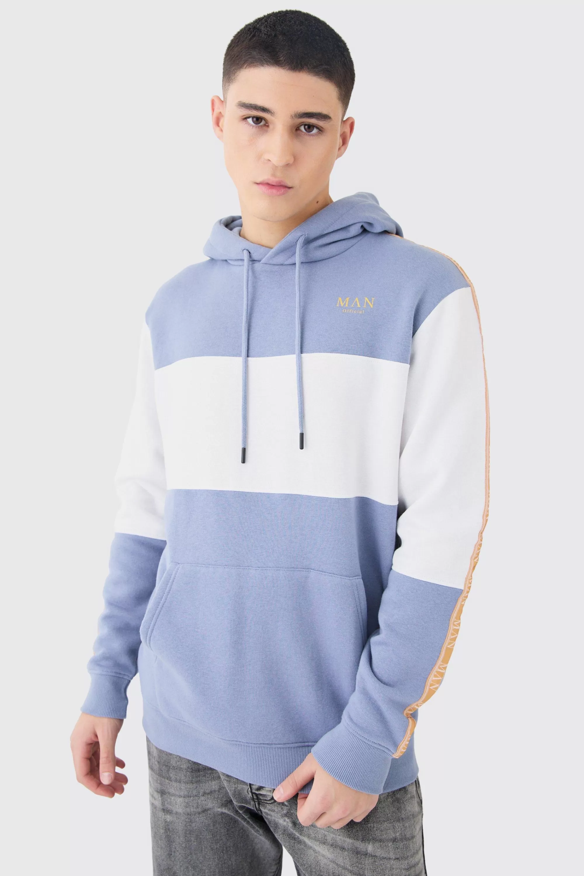 boohooMAN Colour Block Man Tape Hoodie | UK