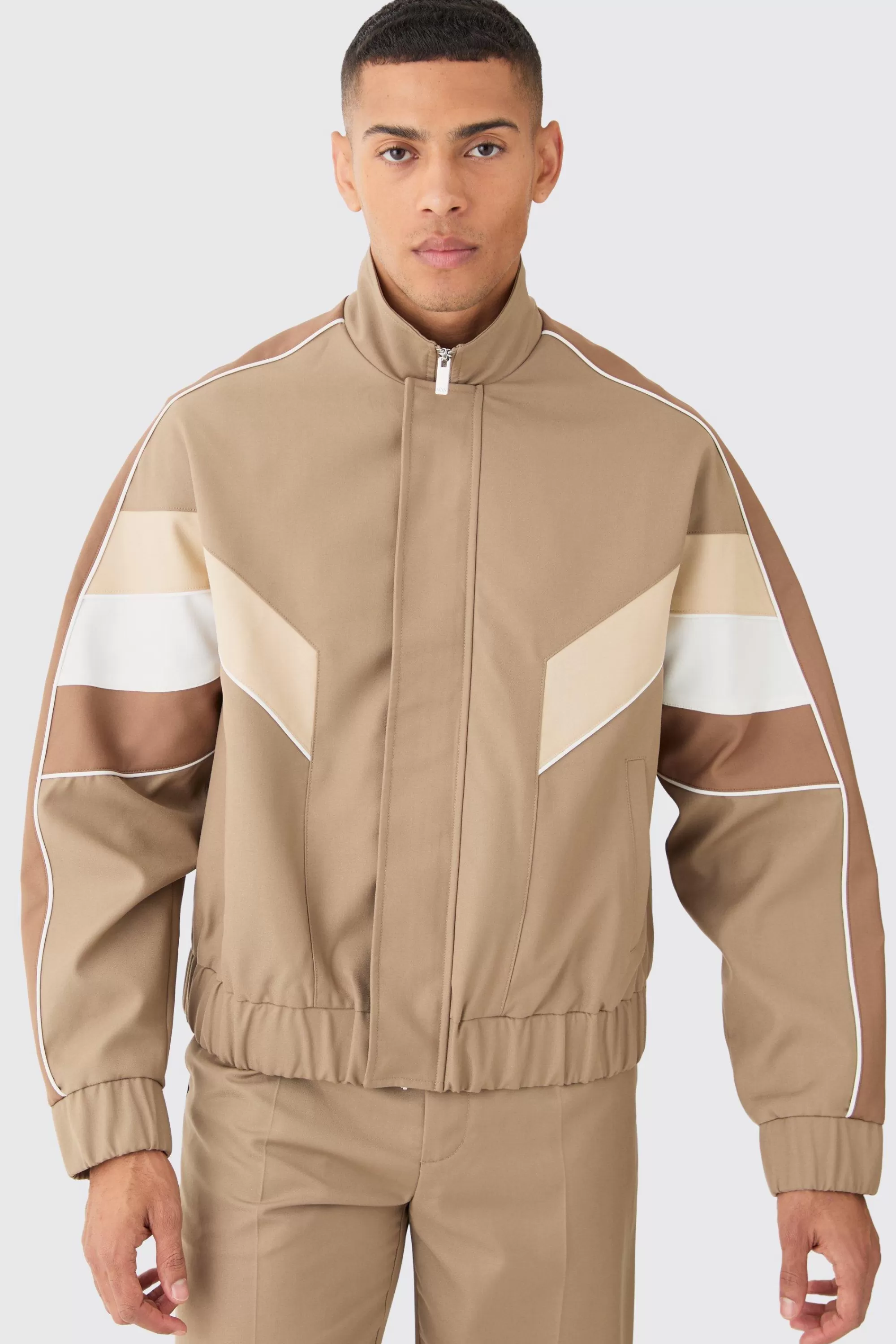 boohooMAN Colour Block Relaxed Fit Tailored Track Smart Set | UK
