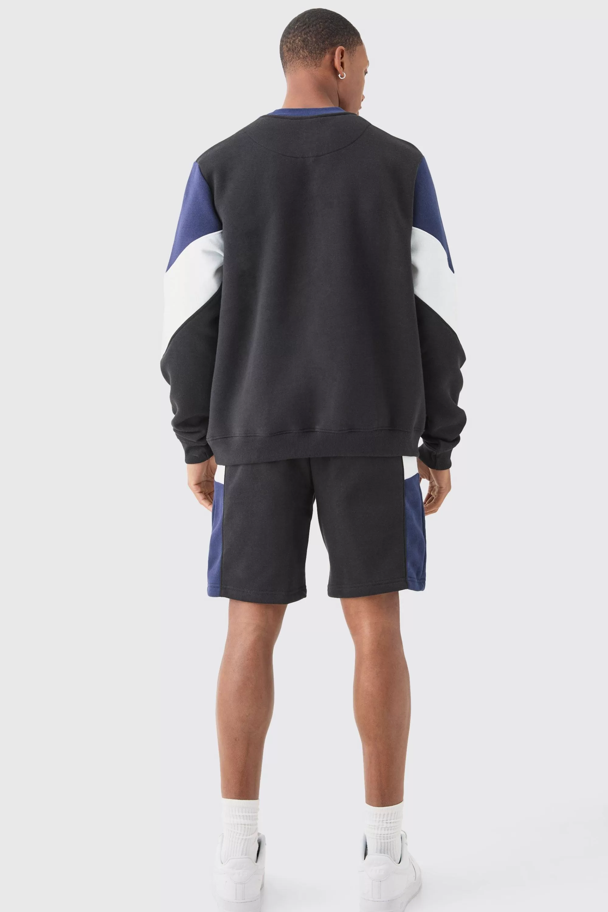 boohooMAN Colour Block Sweatshirt Short Tracksuit | UK