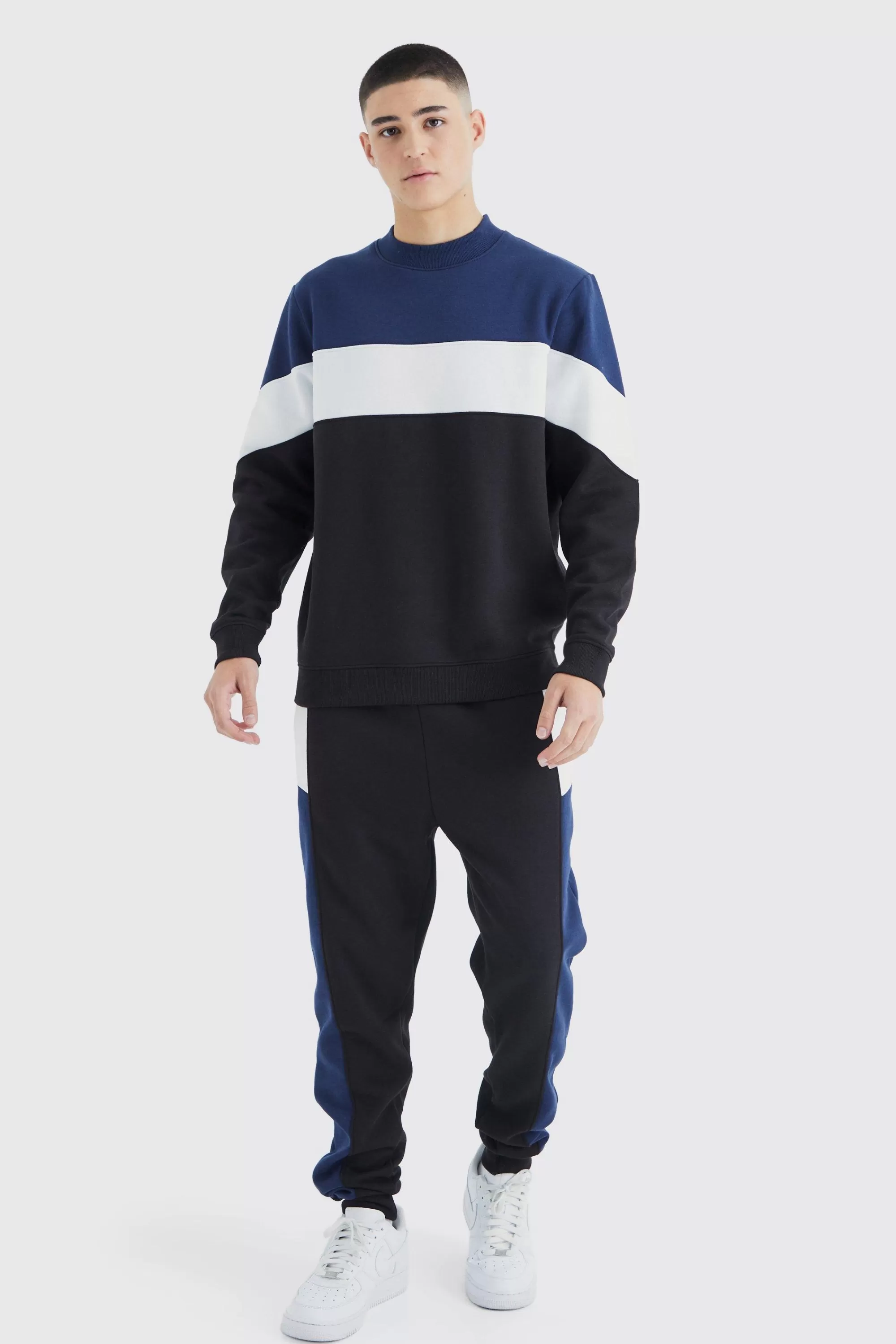 boohooMAN Colour Block Sweatshirt Tracksuit | UK