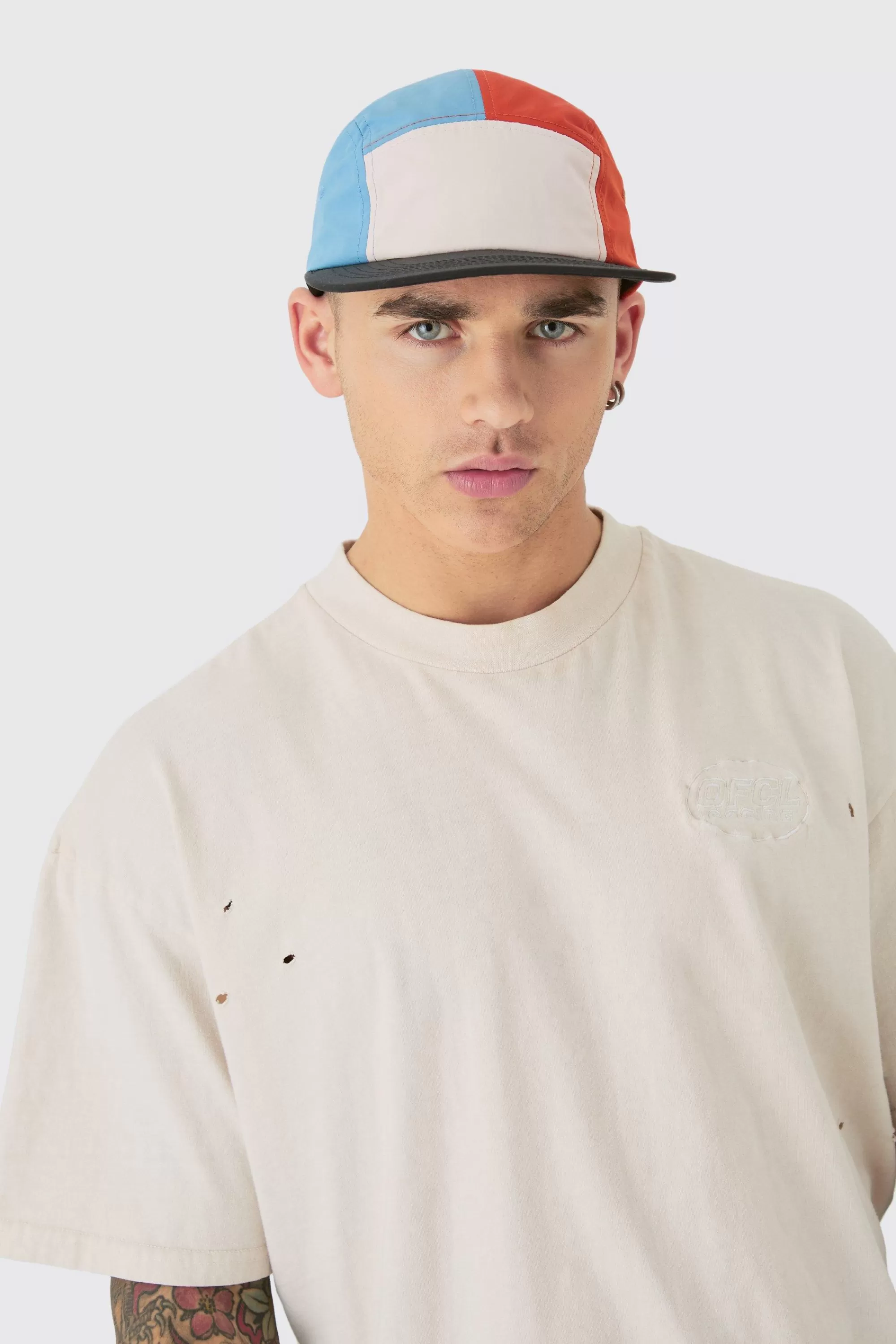 boohooMAN Colour Block Woven Camper Hat In | UK