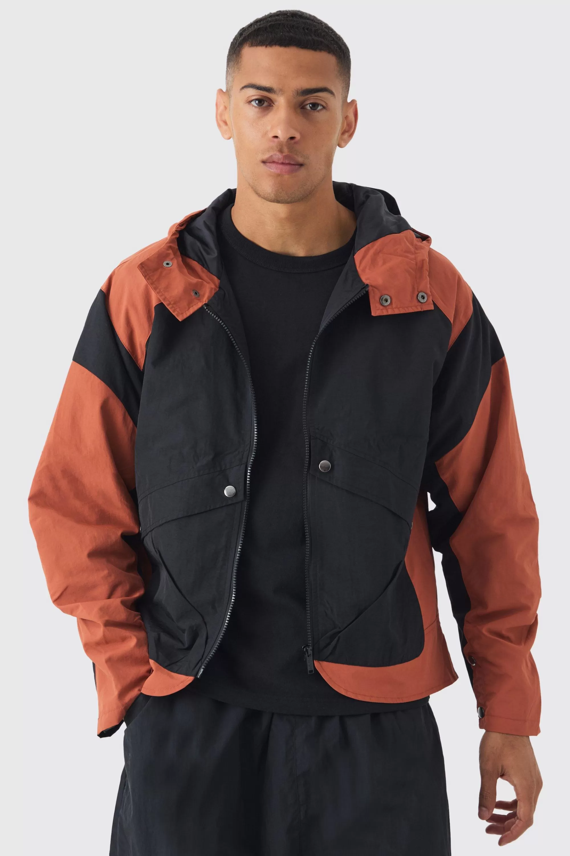 boohooMAN Colourblock Hooded Tech Windbreaker In | UK