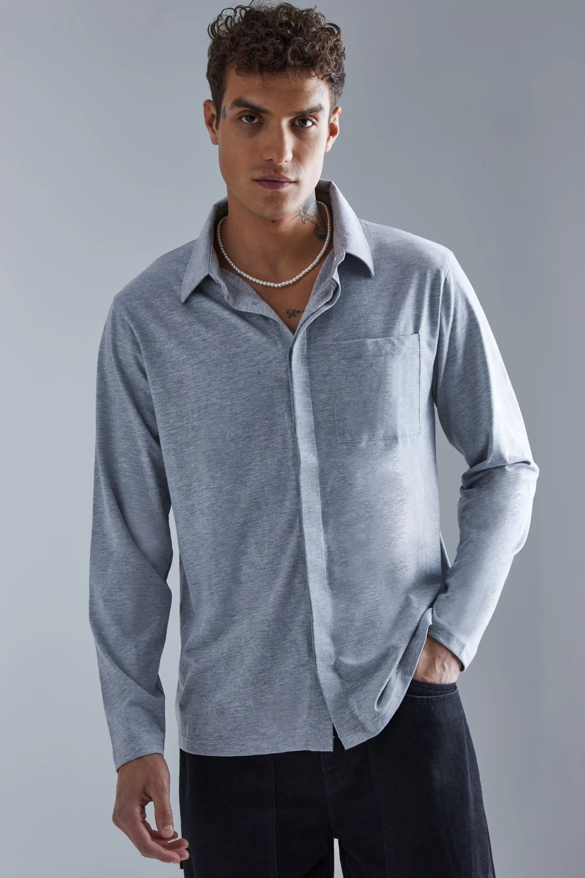 boohooMAN Concealed Placket Jersey Overshirt | UK