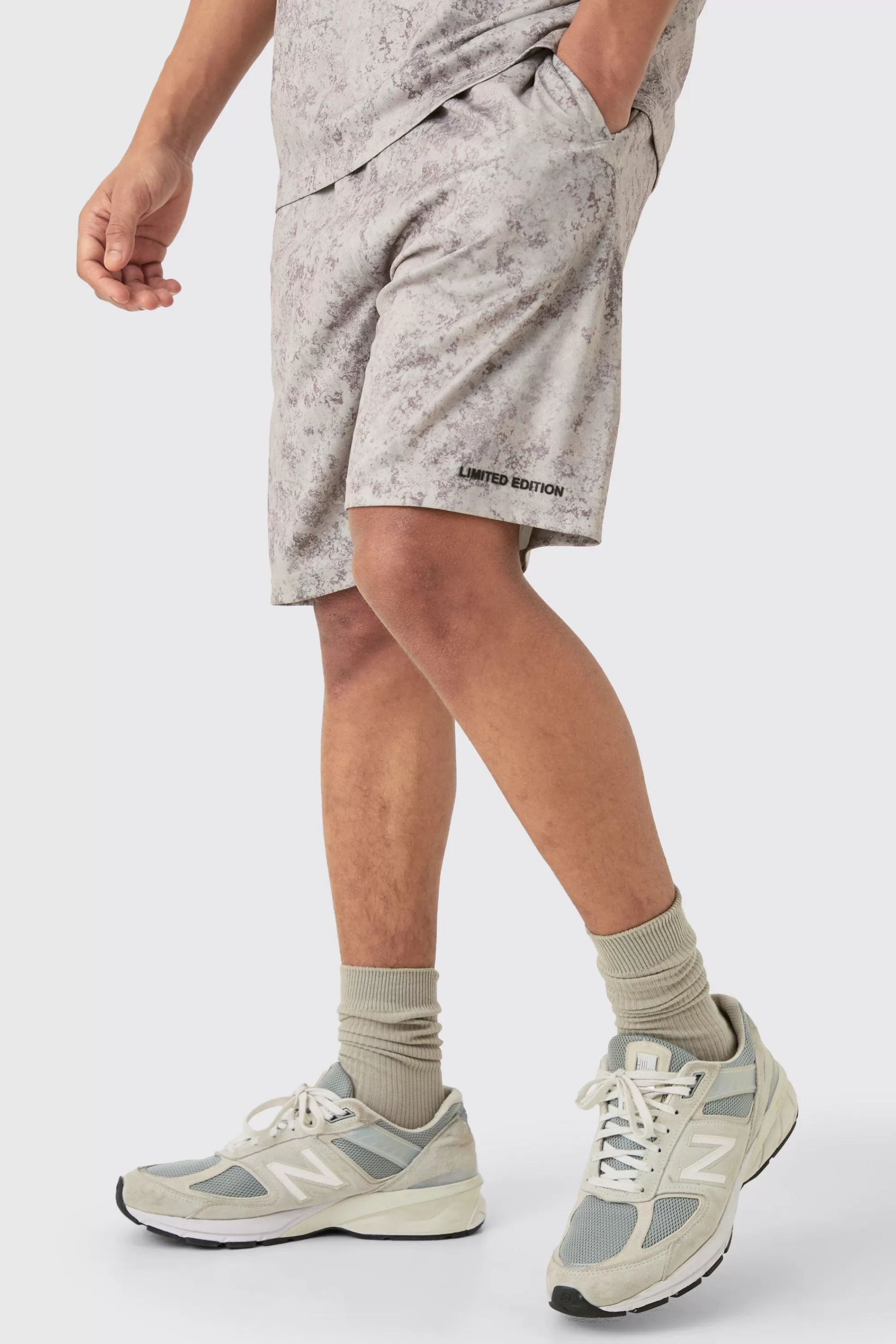 boohooMAN Concrete Print Limited Edition Basketball Shorts | UK