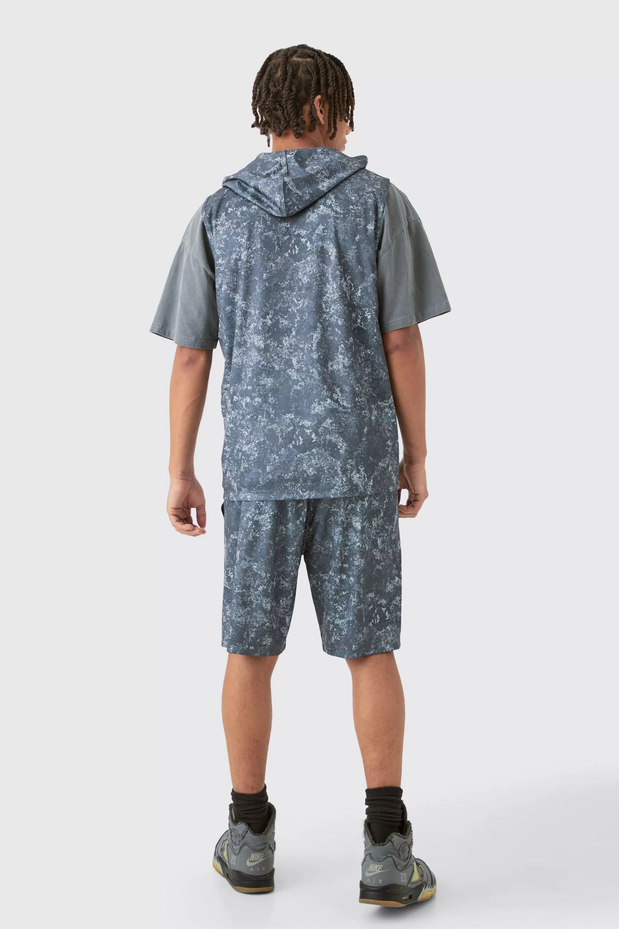 boohooMAN Concrete Print Limited Edition Basketball Shorts | UK