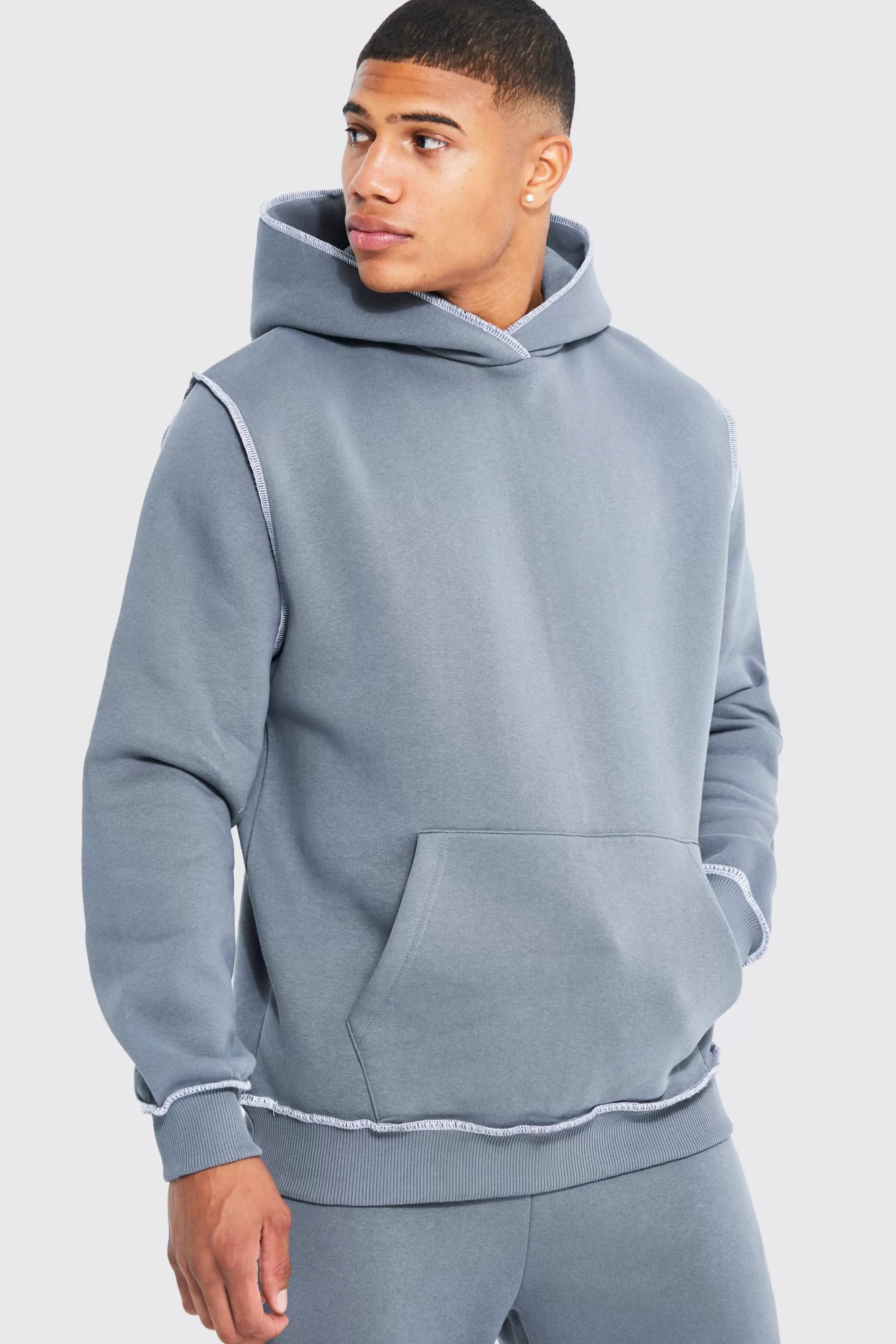 boohooMAN Contrast Stitch Detail Hoodie | UK