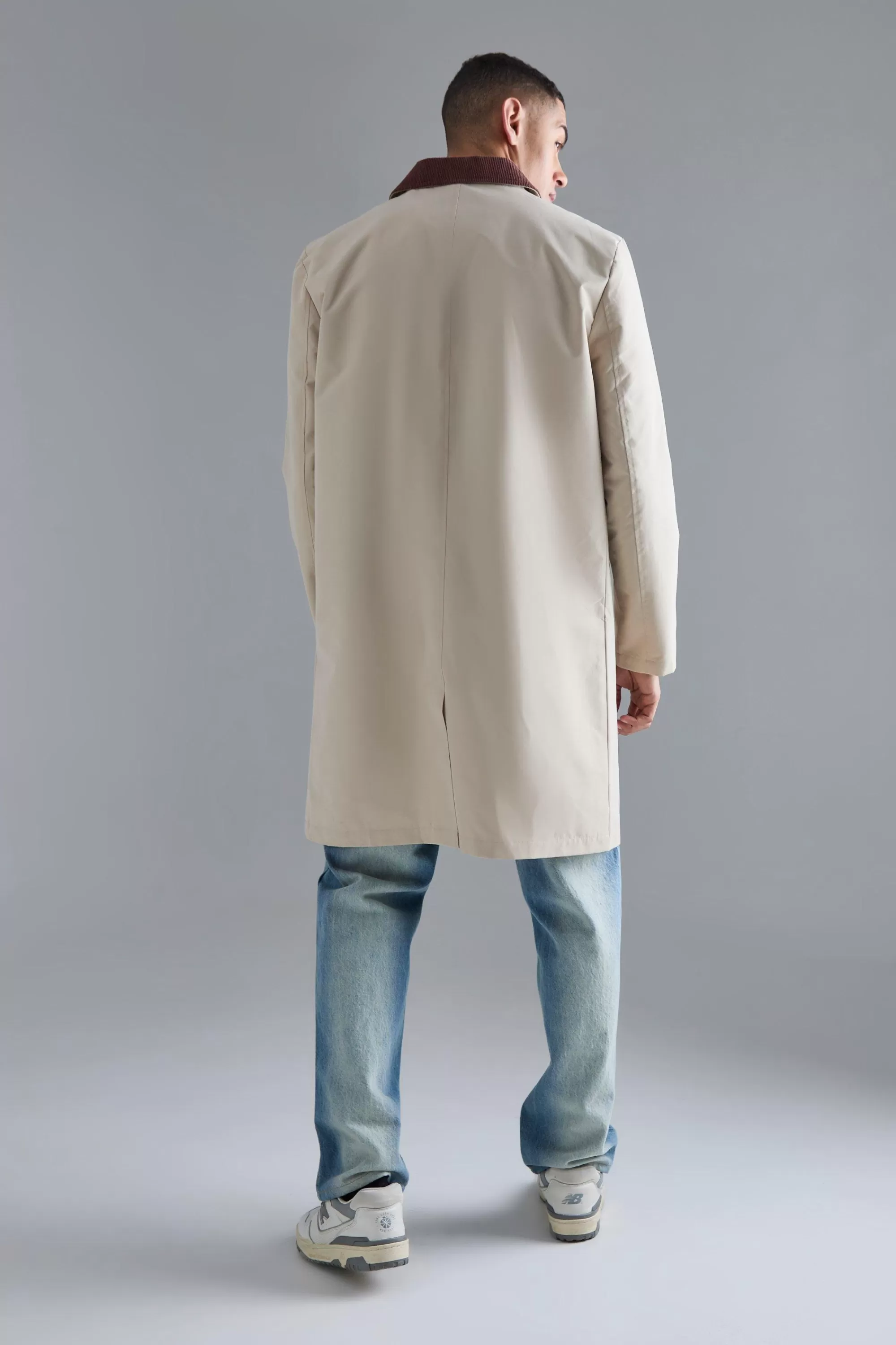 boohooMAN Cord Collar Button Through Mac | UK